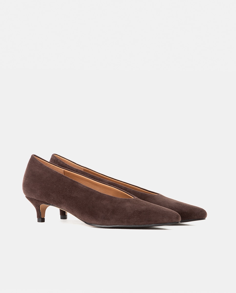 Zapatos de salón de mujer en ante de punta fina suela de cuero - Farrutx - Marrón Marrón-3