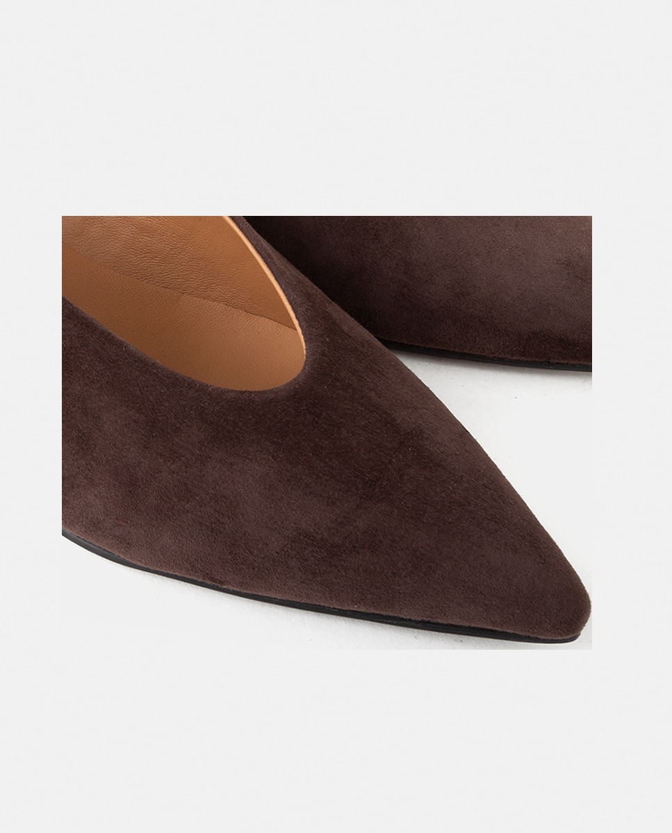 Zapatos de salón de mujer en ante de punta fina suela de cuero - Farrutx - Marrón Marrón-2
