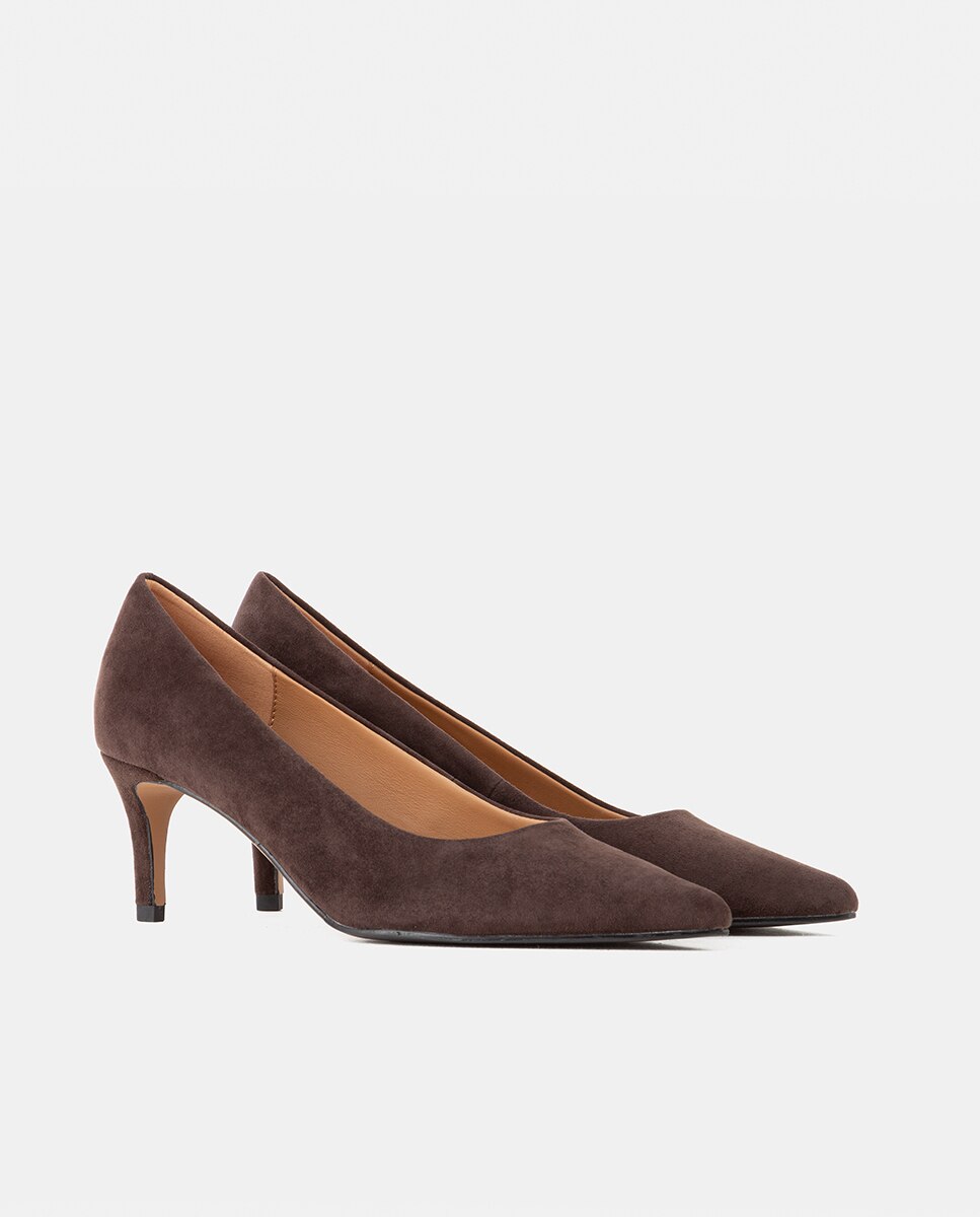 Imagen 3 de Zapatos de salón de mujer con tacón elaborados en ante de punta fina - Farrutx - Marrón Marrón