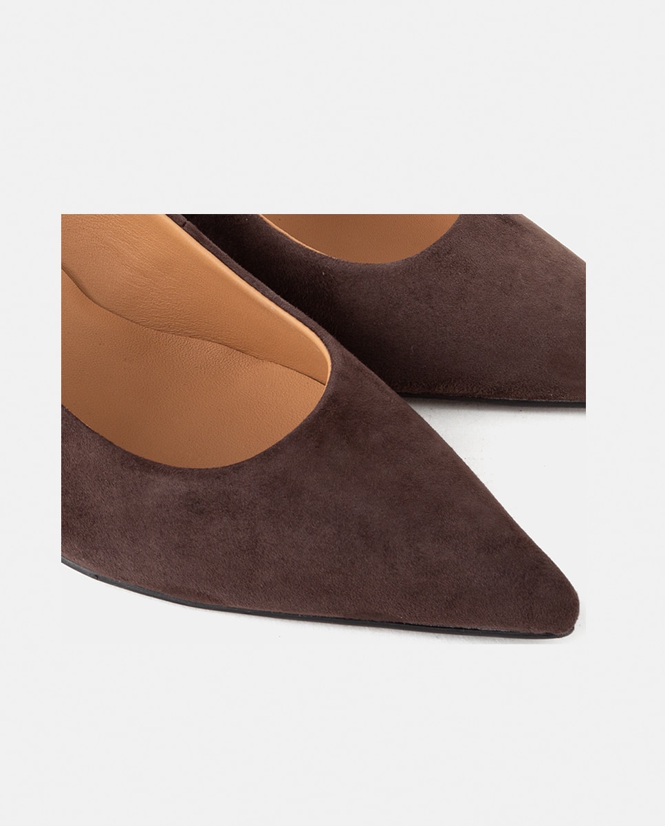 Imagen 2 de Zapatos de salón de mujer con tacón elaborados en ante de punta fina - Farrutx - Marrón Marrón