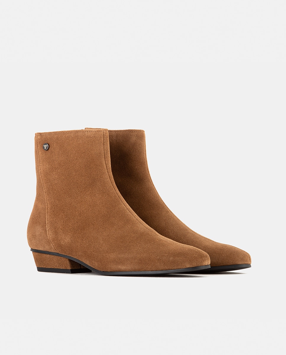 Botines de mujer confeccionados en velour de punta redonda con cremallera - Farrutx - Cuero Cuero-3