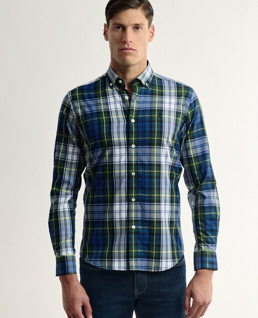 Imagen 0 de Camisa algodón de hombre corte classic estampado tartán geométrico color blanco