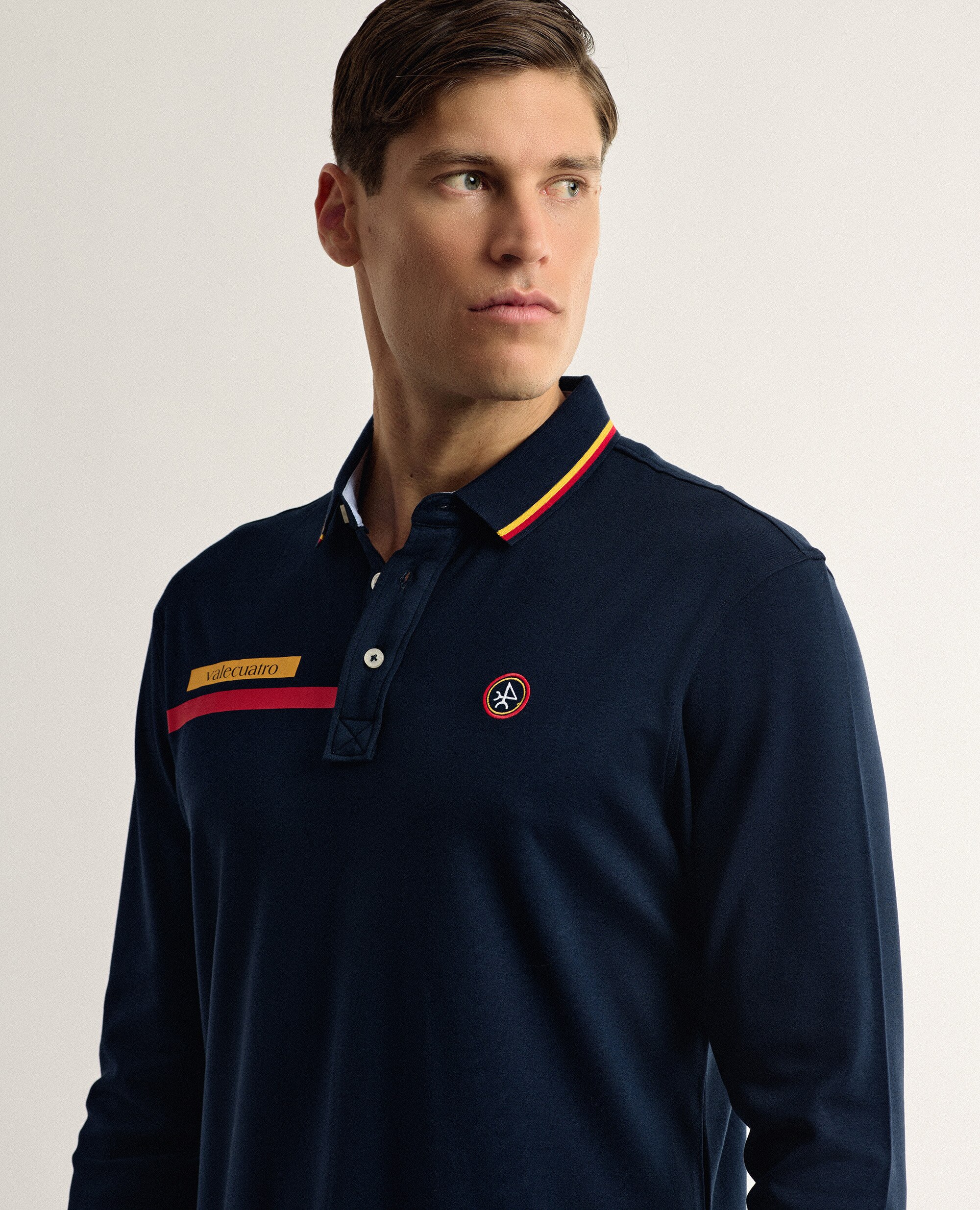 Polo de pique de hombre corte classic azul marino de manga larga