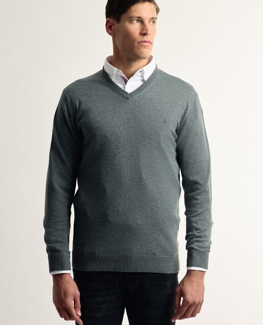Imagen 0 de Jersey de hombre con cuello de pico color gris