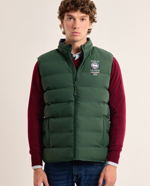 Imagen 0 de Chaleco de hombre guateado color verde oscuro multiestampado