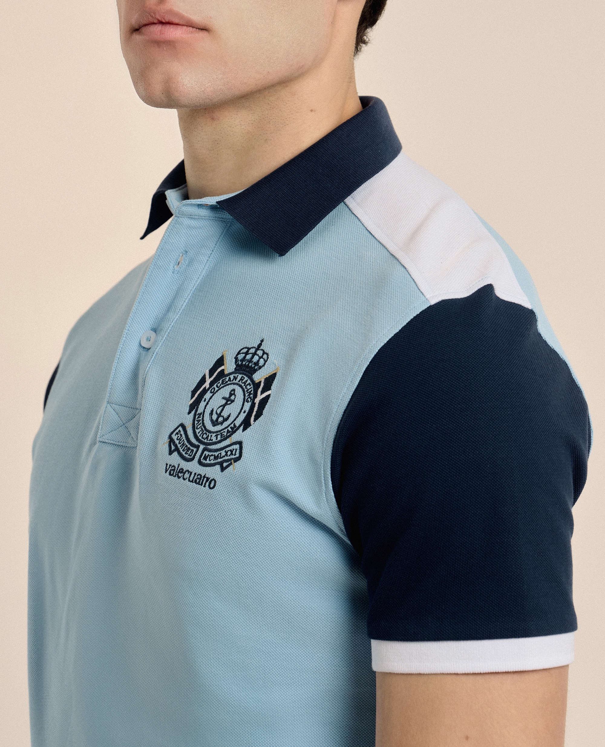 Polo de piqué de hombre manga corta liso - Valecuatro - Azul claro Azul claro-3