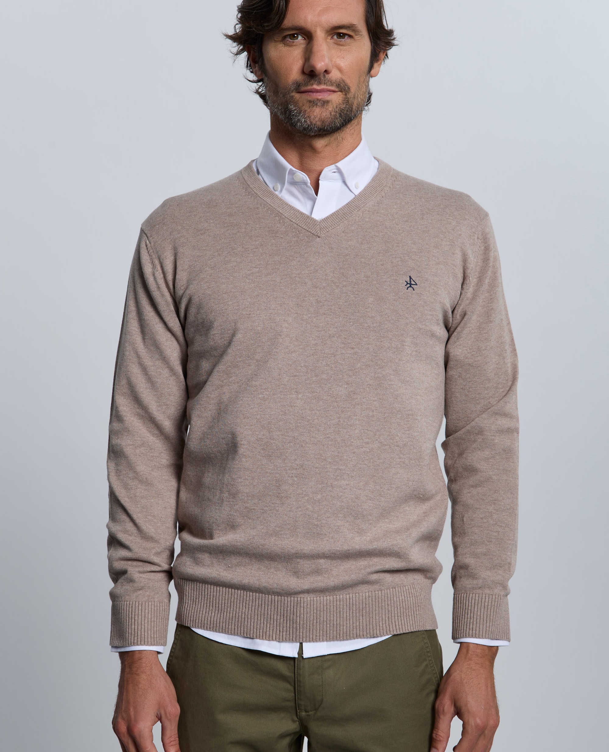 Jersey de hombre con cuello de pico - Valecuatro - Beige Beige-1