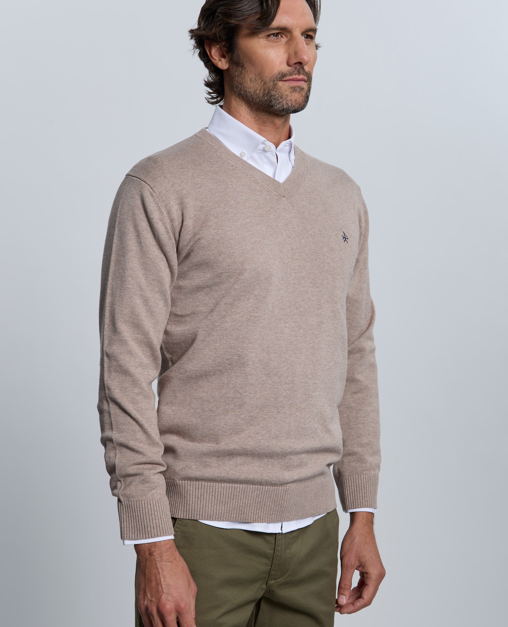 Jersey de hombre con cuello de pico - Valecuatro - Beige Beige-6