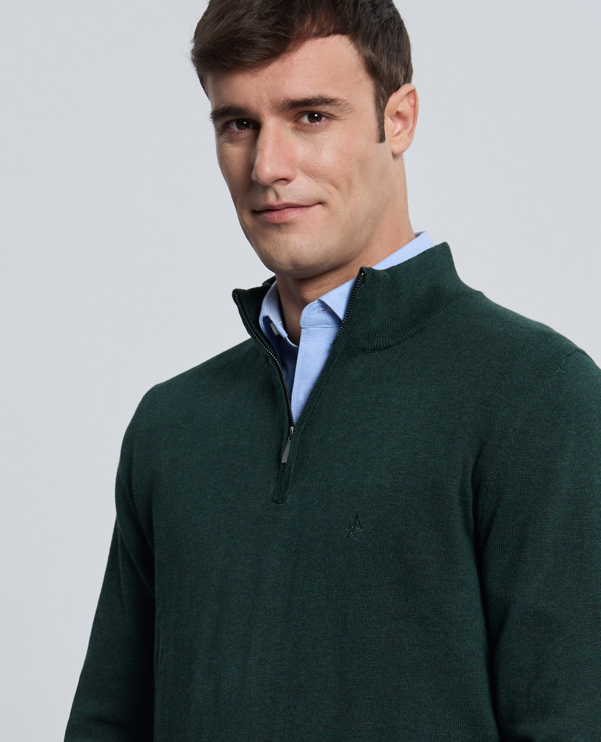 Jersey de hombre con cuello alto de cremallera - Valecuatro - Verde oscuro Verde oscuro-3