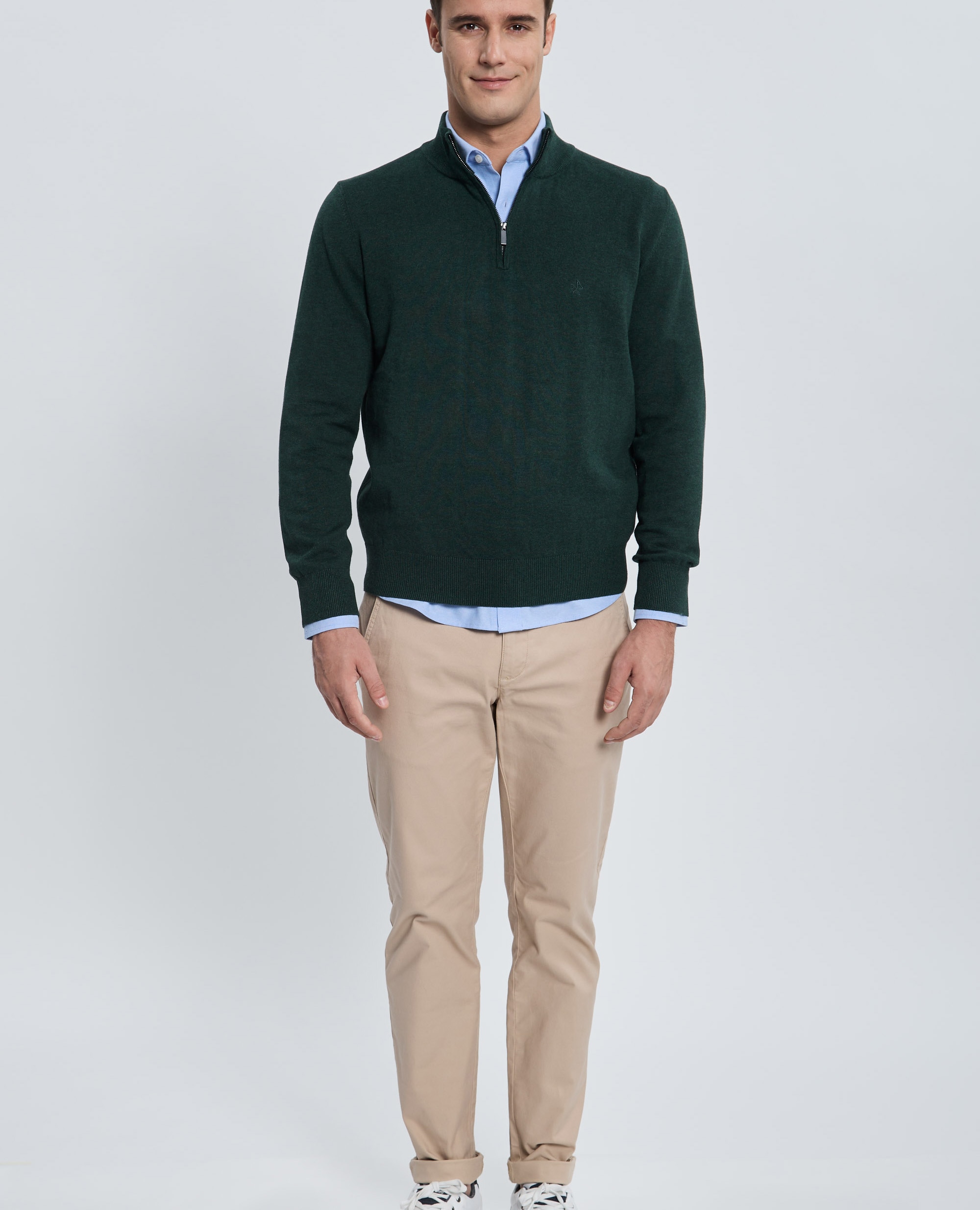 Jersey de hombre con cuello alto de cremallera - Valecuatro - Verde oscuro Verde oscuro-4