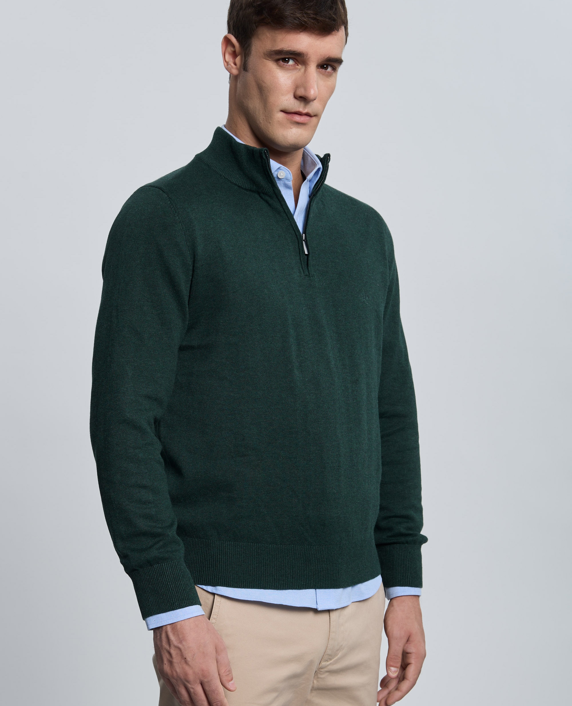 Jersey de hombre con cuello alto de cremallera - Valecuatro - Verde oscuro Verde oscuro-5