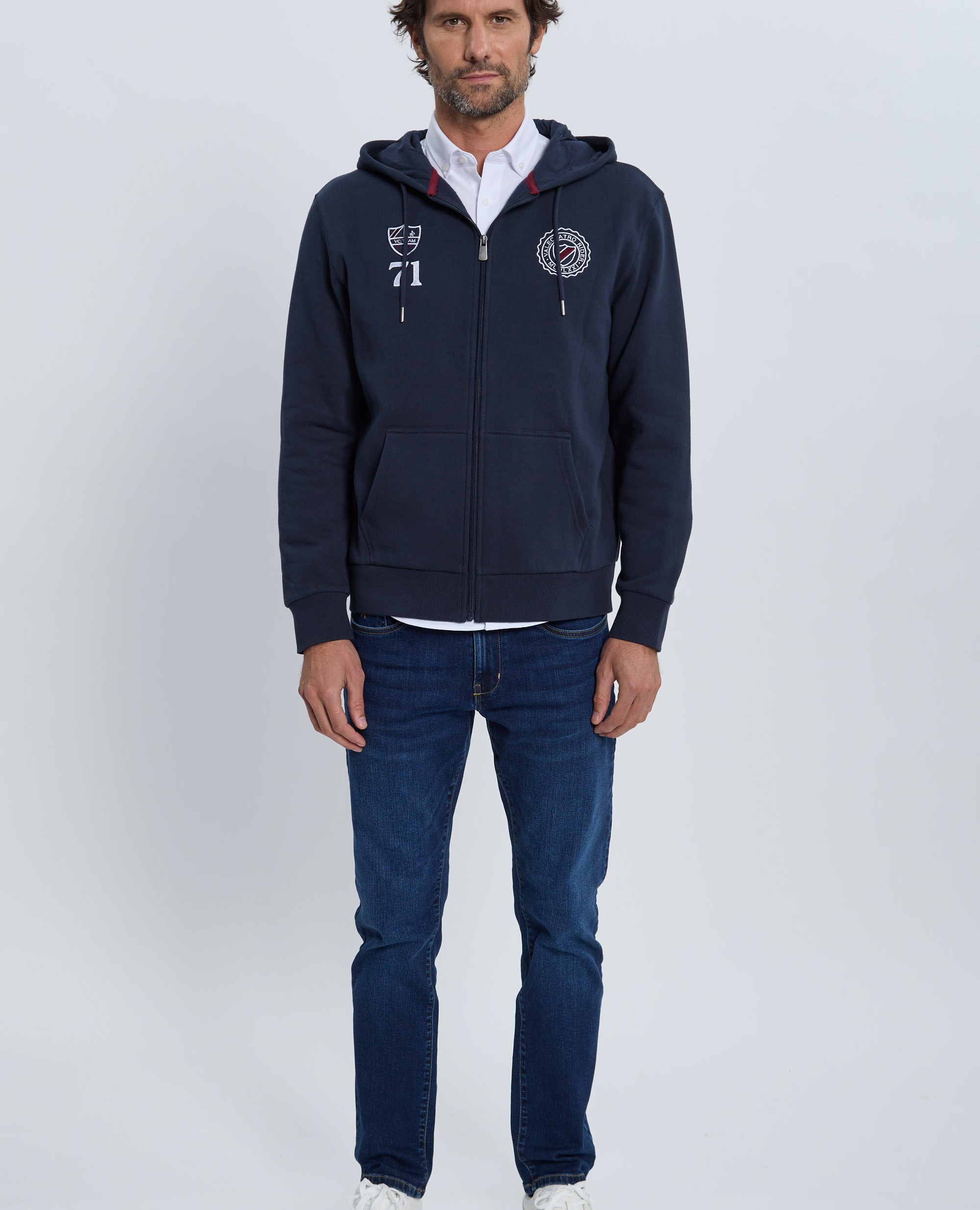 Sudadera de hombre de cierre con cremallera con capucha - Valecuatro - Azul marino Azul marino-4