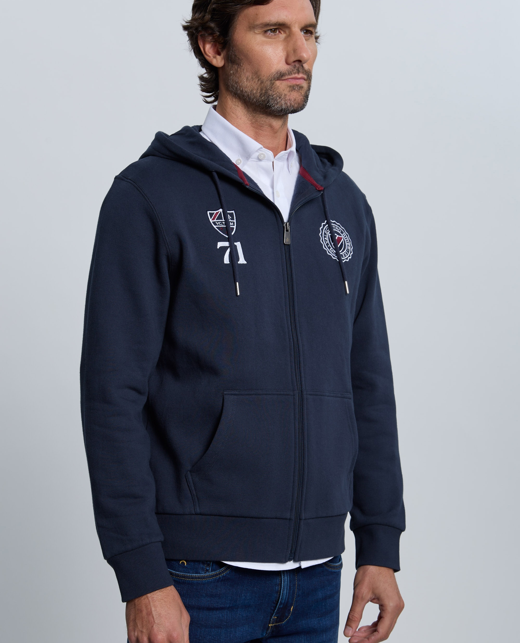 Sudadera de hombre de cierre con cremallera con capucha - Valecuatro - Azul marino Azul marino-5