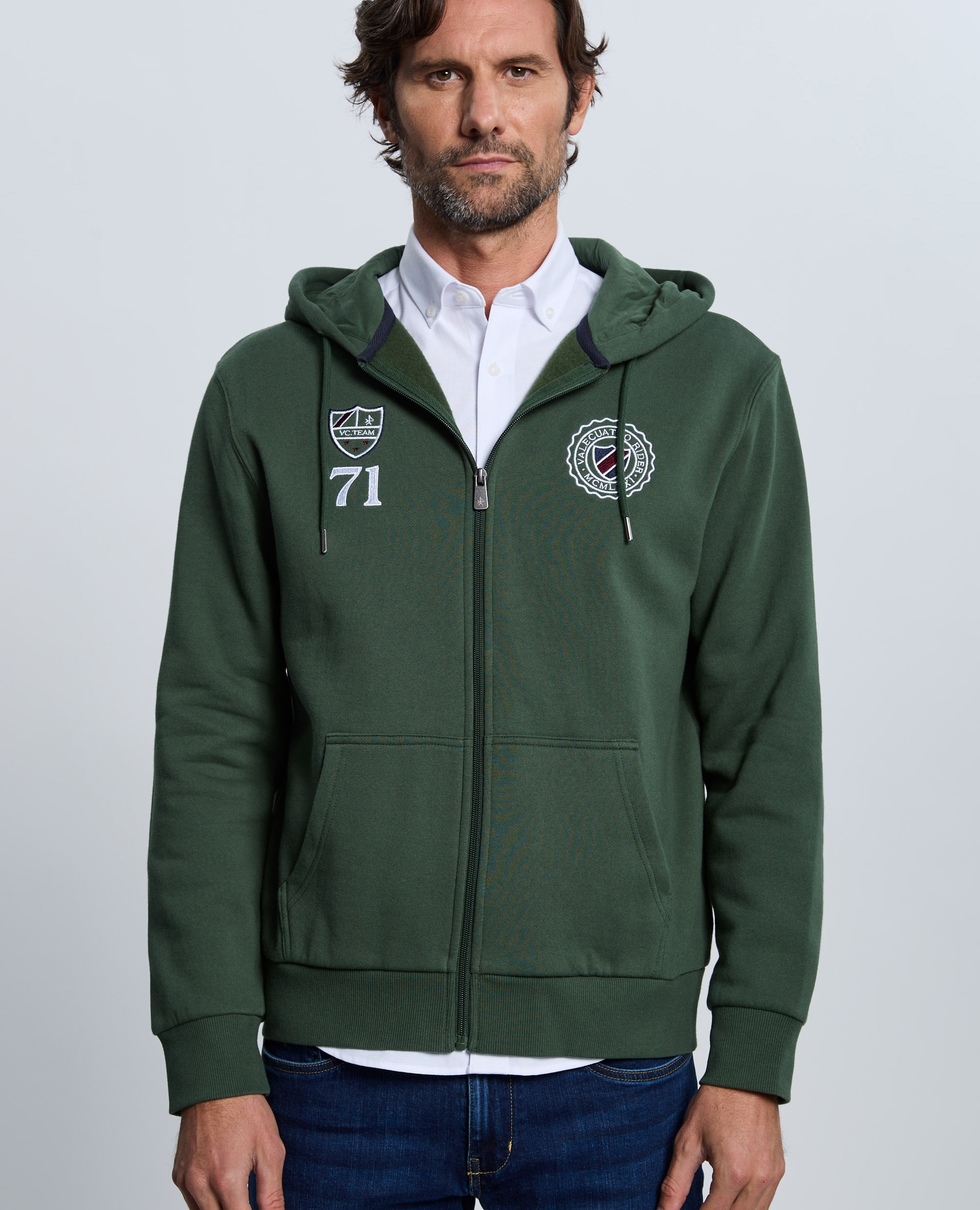 Sudadera de hombre de cierre con cremallera con capucha - Valecuatro - Verde oscuro Verde oscuro-1