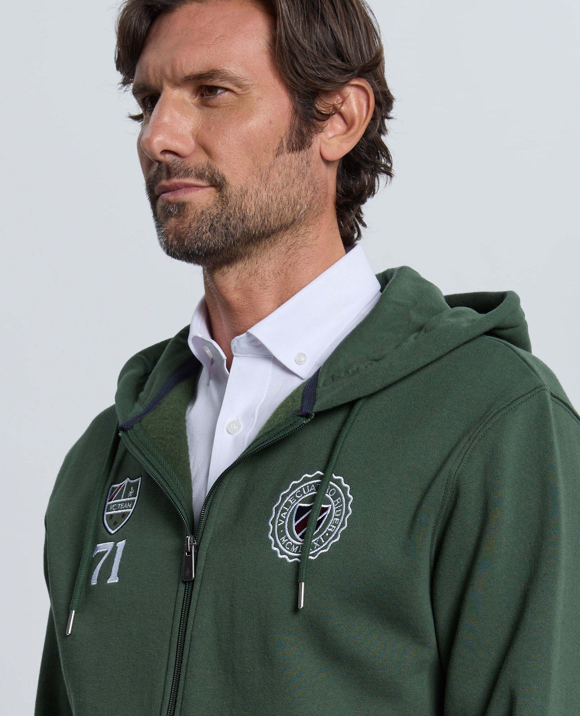 Sudadera de hombre de cierre con cremallera con capucha - Valecuatro - Verde oscuro Verde oscuro-3