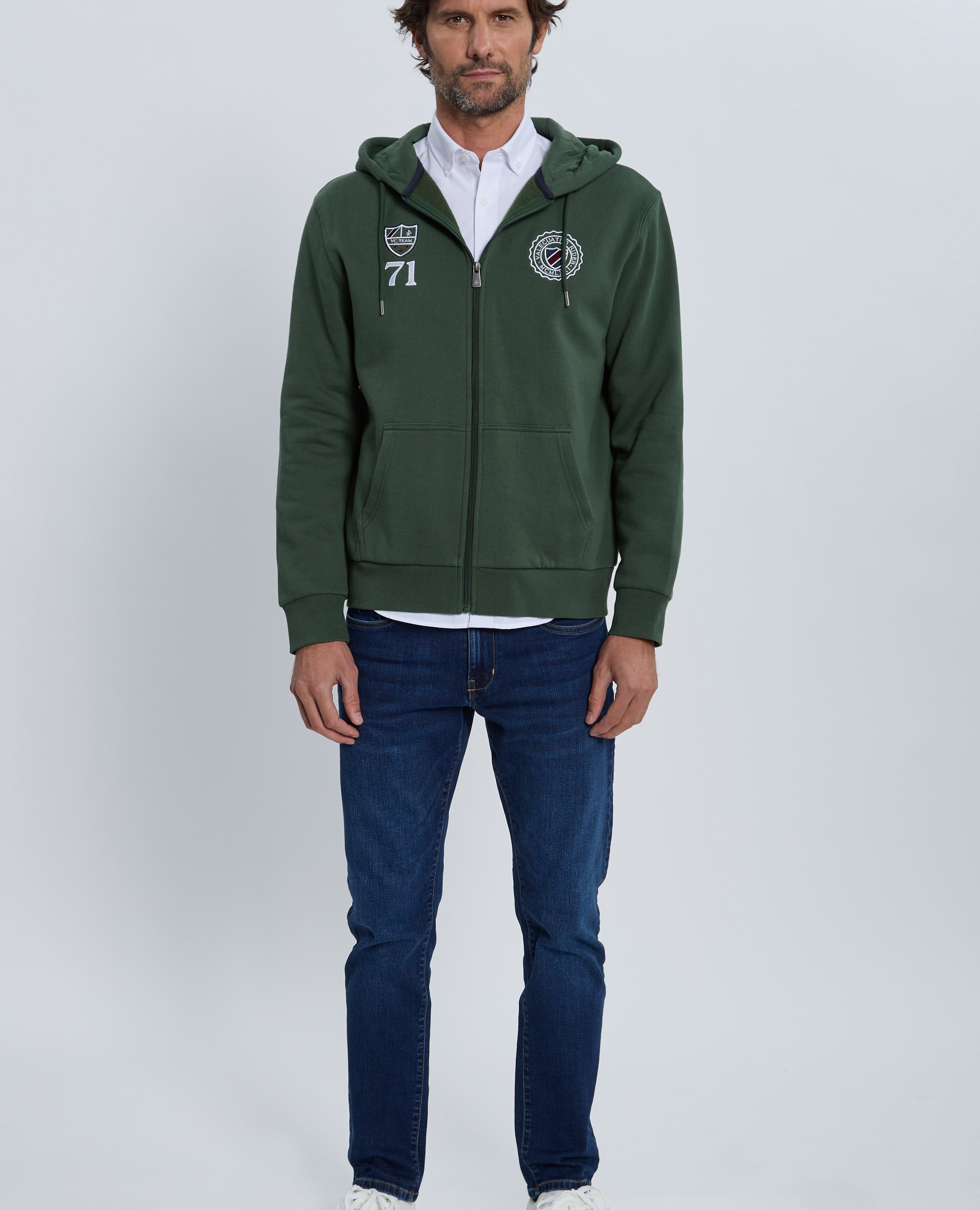 Sudadera de hombre de cierre con cremallera con capucha - Valecuatro - Verde oscuro Verde oscuro-4