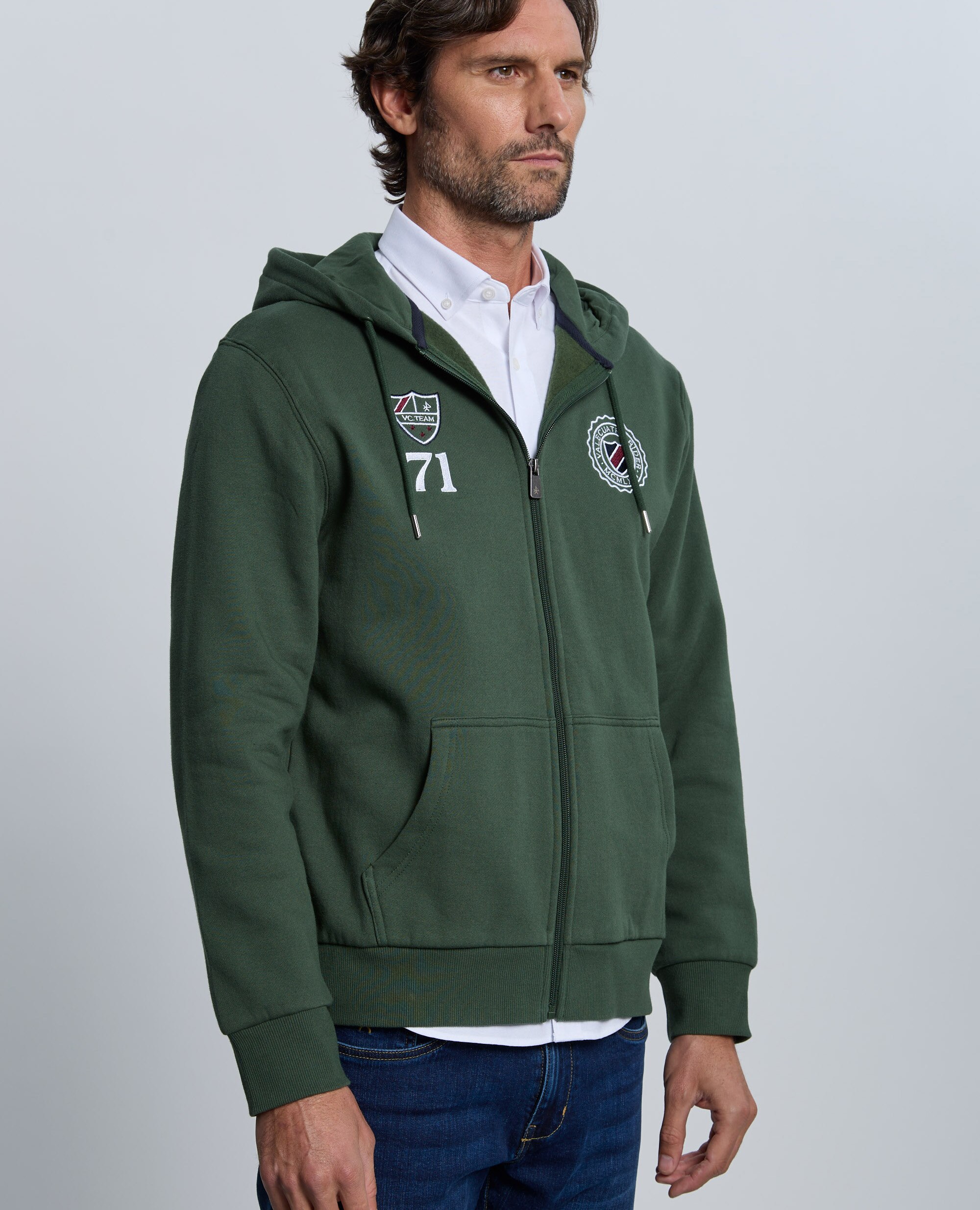 Sudadera de hombre de cierre con cremallera con capucha - Valecuatro - Verde oscuro Verde oscuro-5