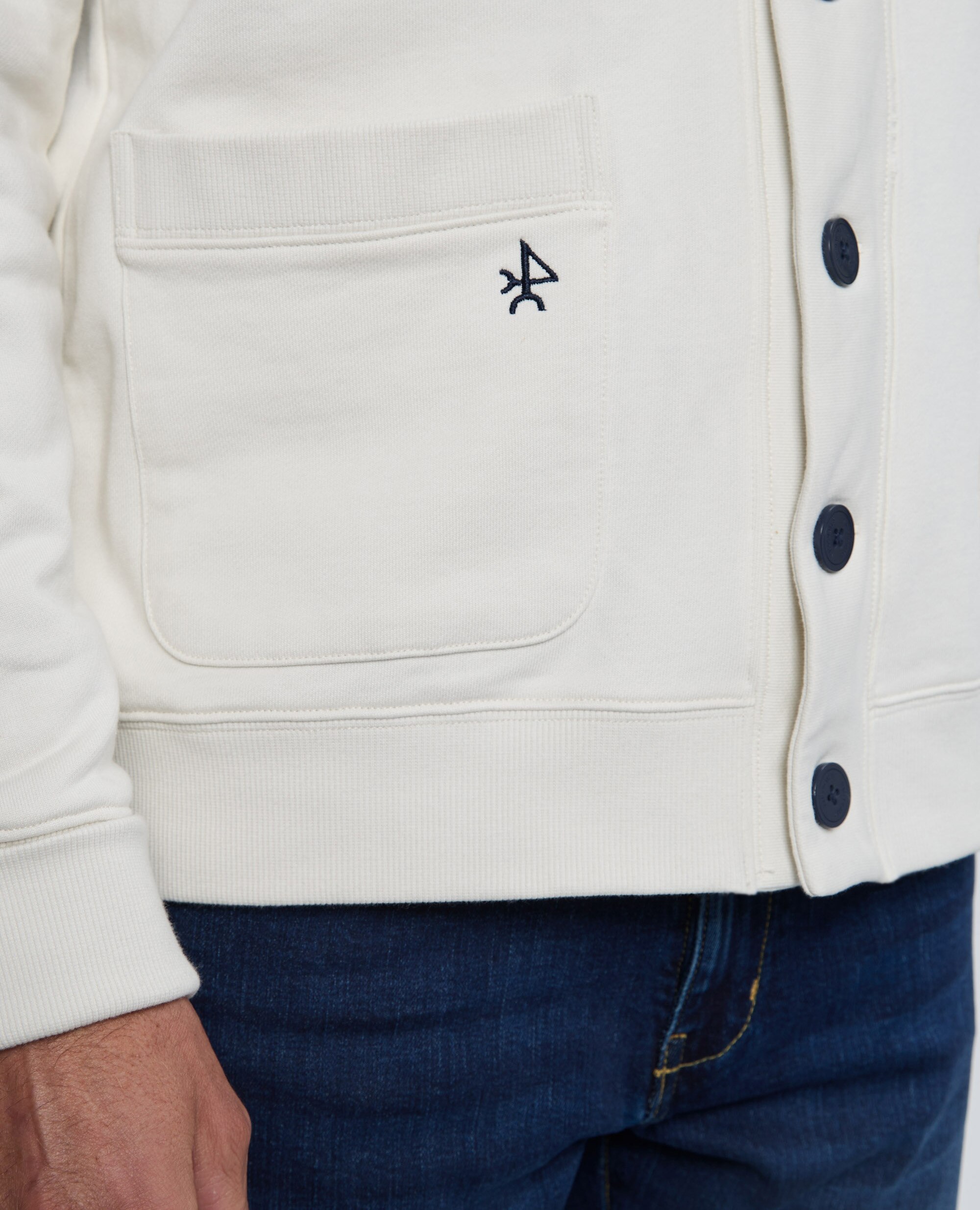 Sudadera de hombre de cierre con botones con cuello smokin - Valecuatro - Blanco roto Blanco roto-7