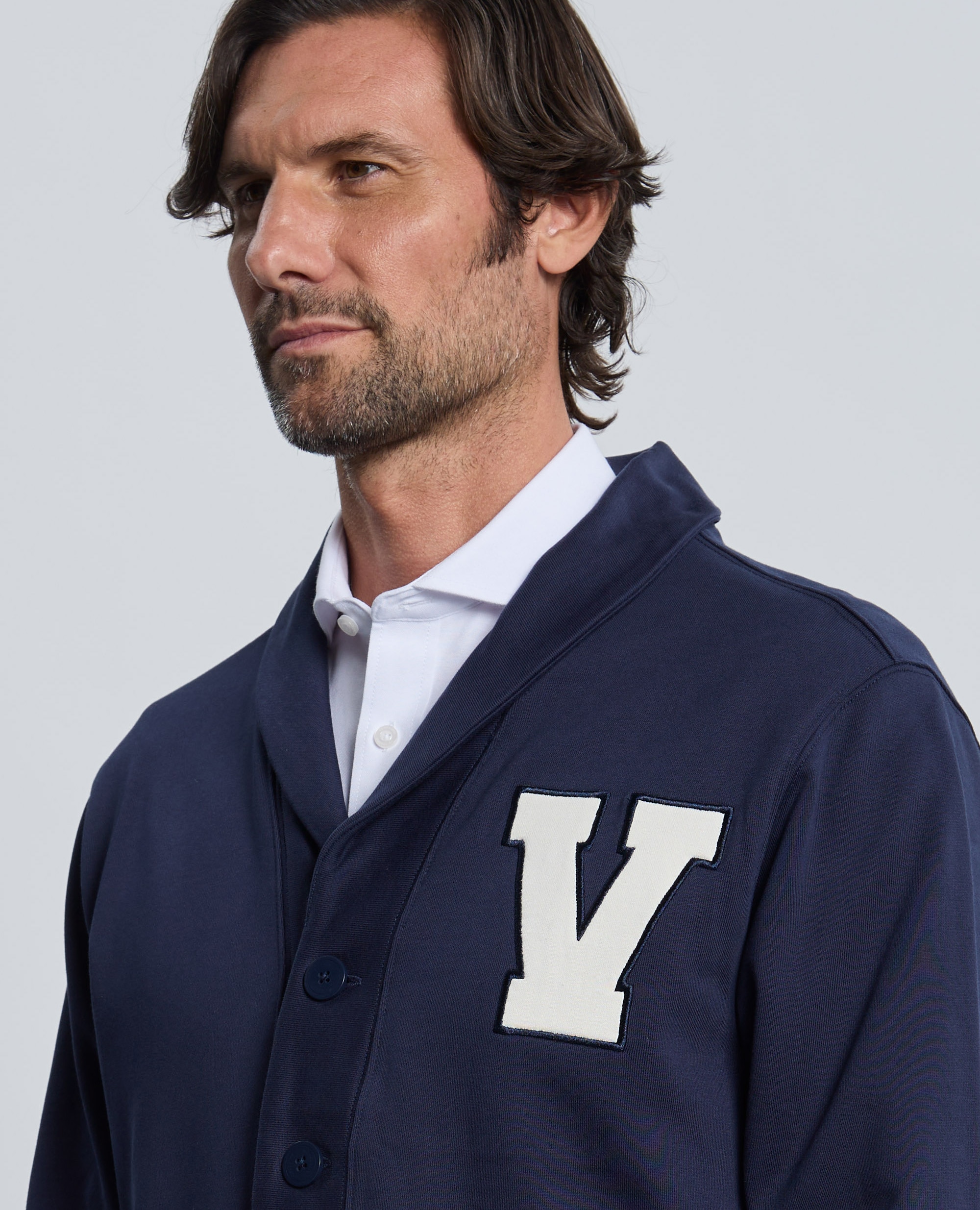 Sudadera de hombre de cierre con botones con cuello smokin - Valecuatro - Azul marino Azul marino-3