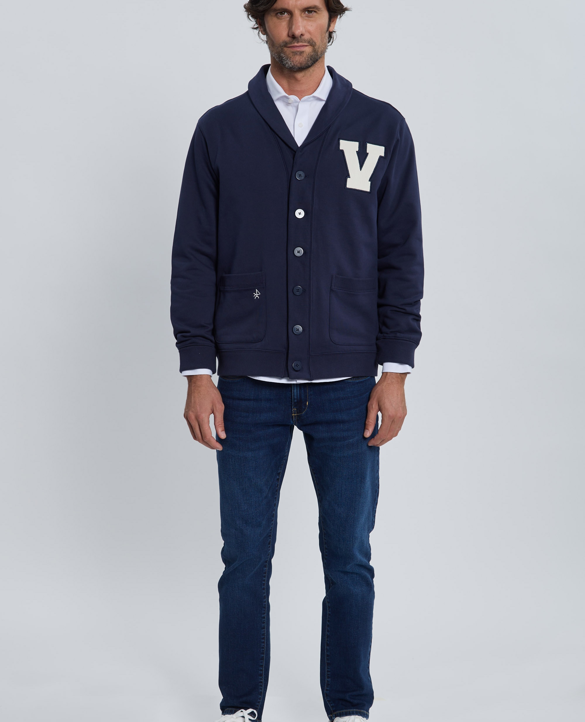 Sudadera de hombre de cierre con botones con cuello smokin - Valecuatro - Azul marino Azul marino-4