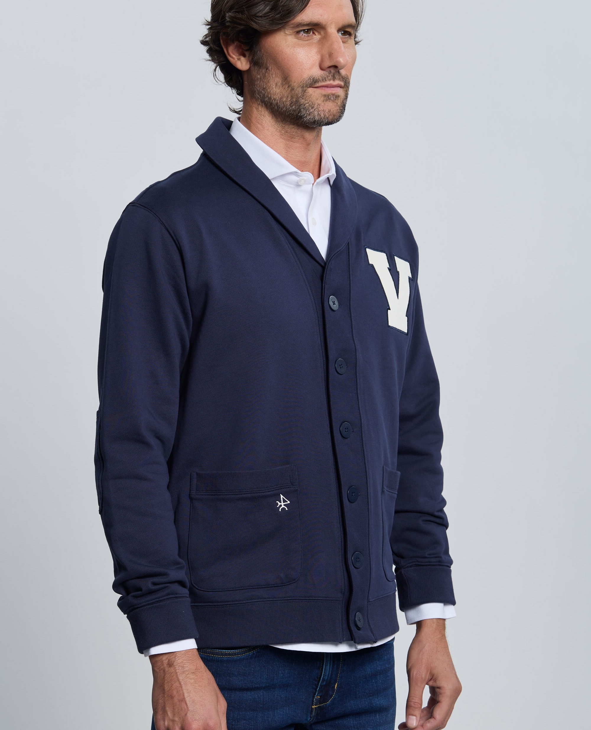 Sudadera de hombre de cierre con botones con cuello smokin - Valecuatro - Azul marino Azul marino-6