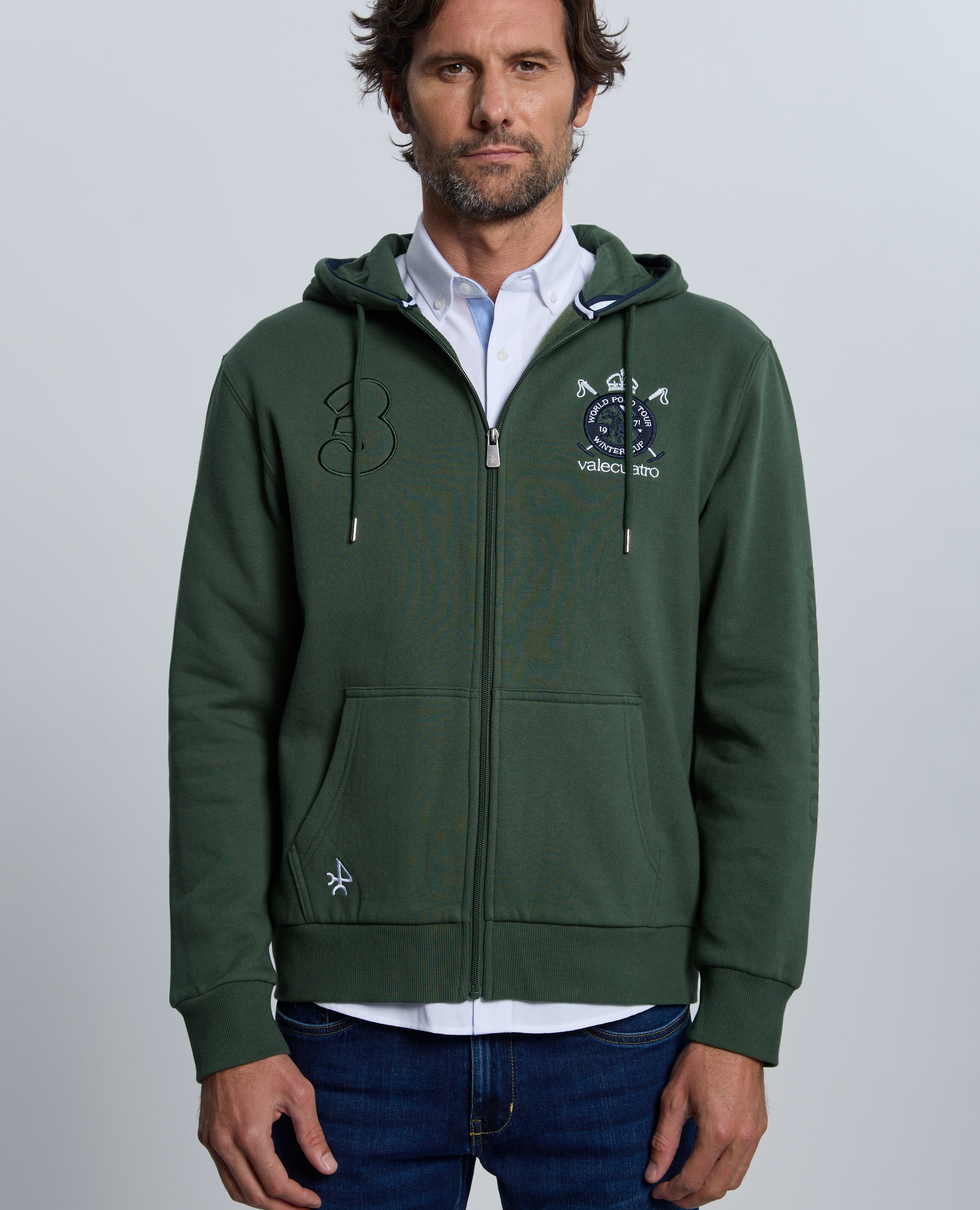Imagen 0 de Sudadera de hombre de cierre con cremallera con capucha Verde oscuro