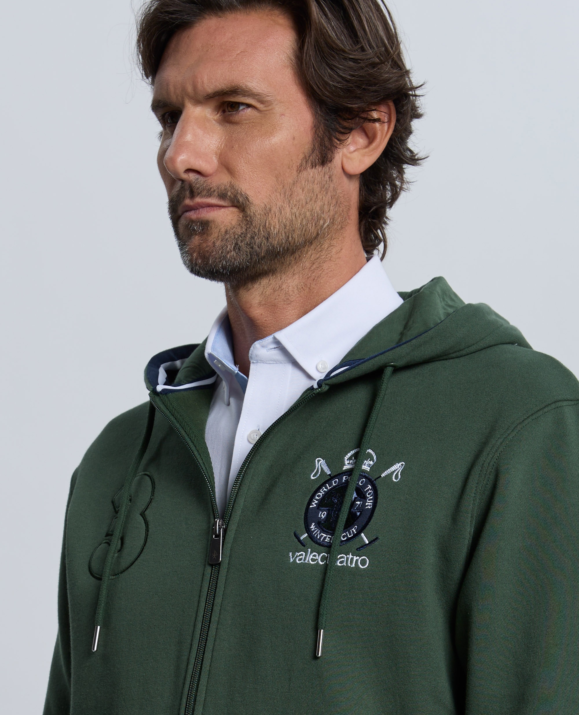 Sudadera de hombre de cierre con cremallera con capucha - Valecuatro - Verde oscuro Verde oscuro-3