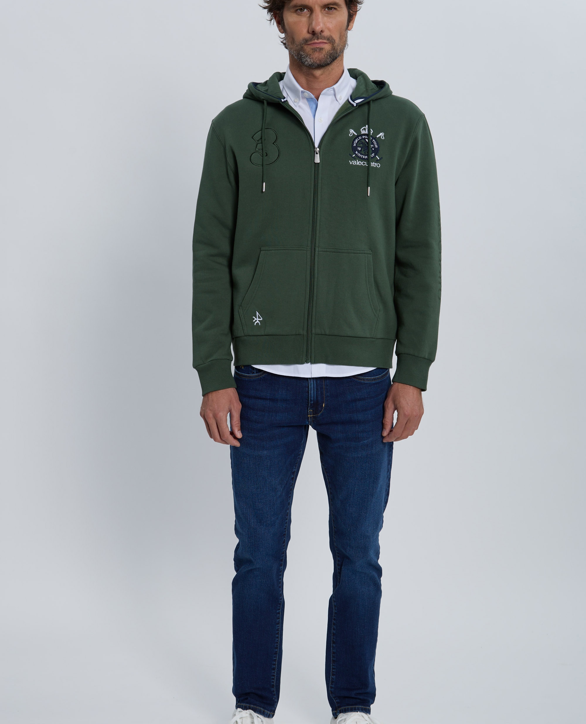 Sudadera de hombre de cierre con cremallera con capucha - Valecuatro - Verde oscuro Verde oscuro-4