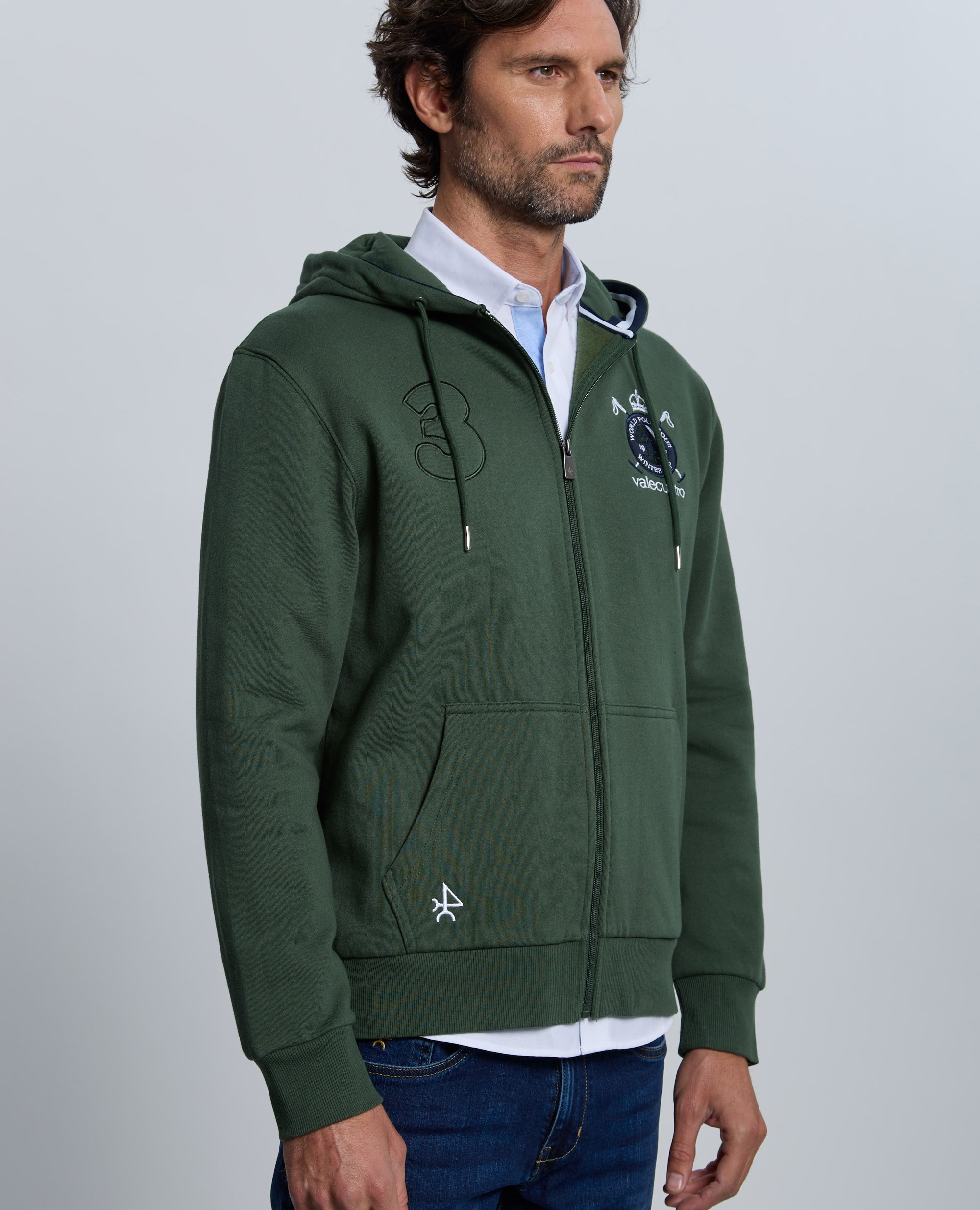 Sudadera de hombre de cierre con cremallera con capucha - Valecuatro - Verde oscuro Verde oscuro-5