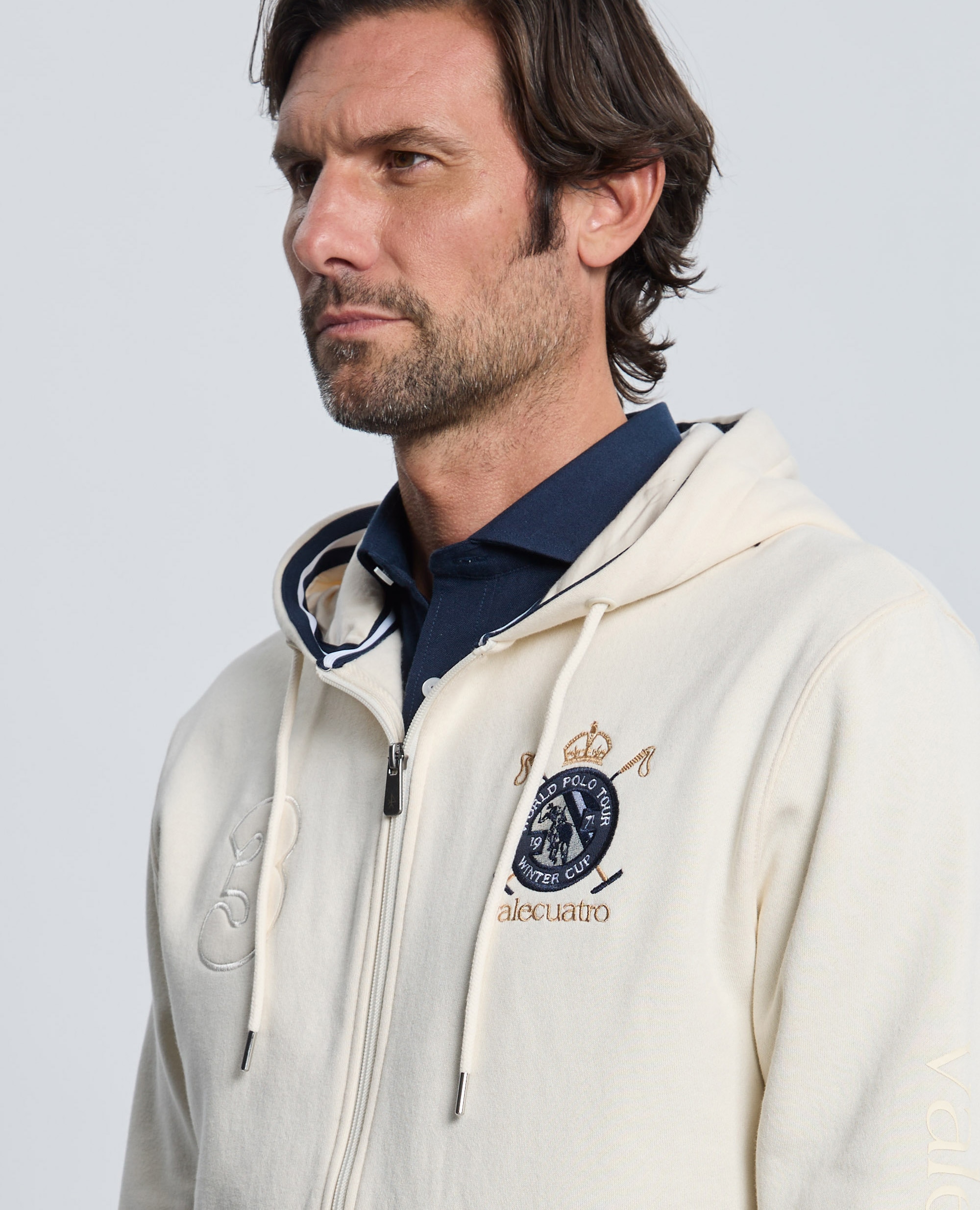 Sudadera de hombre de cierre con cremallera con capucha - Valecuatro - Blanco roto Blanco roto-3