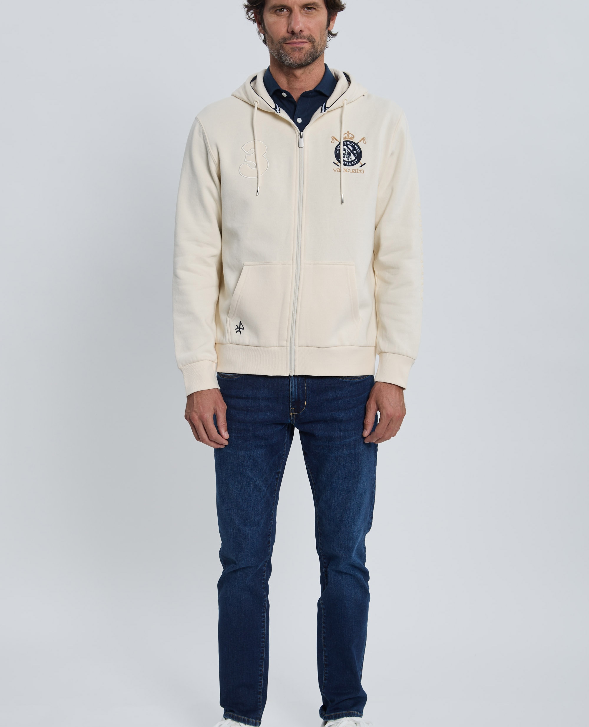 Sudadera de hombre de cierre con cremallera con capucha - Valecuatro - Blanco roto Blanco roto-4