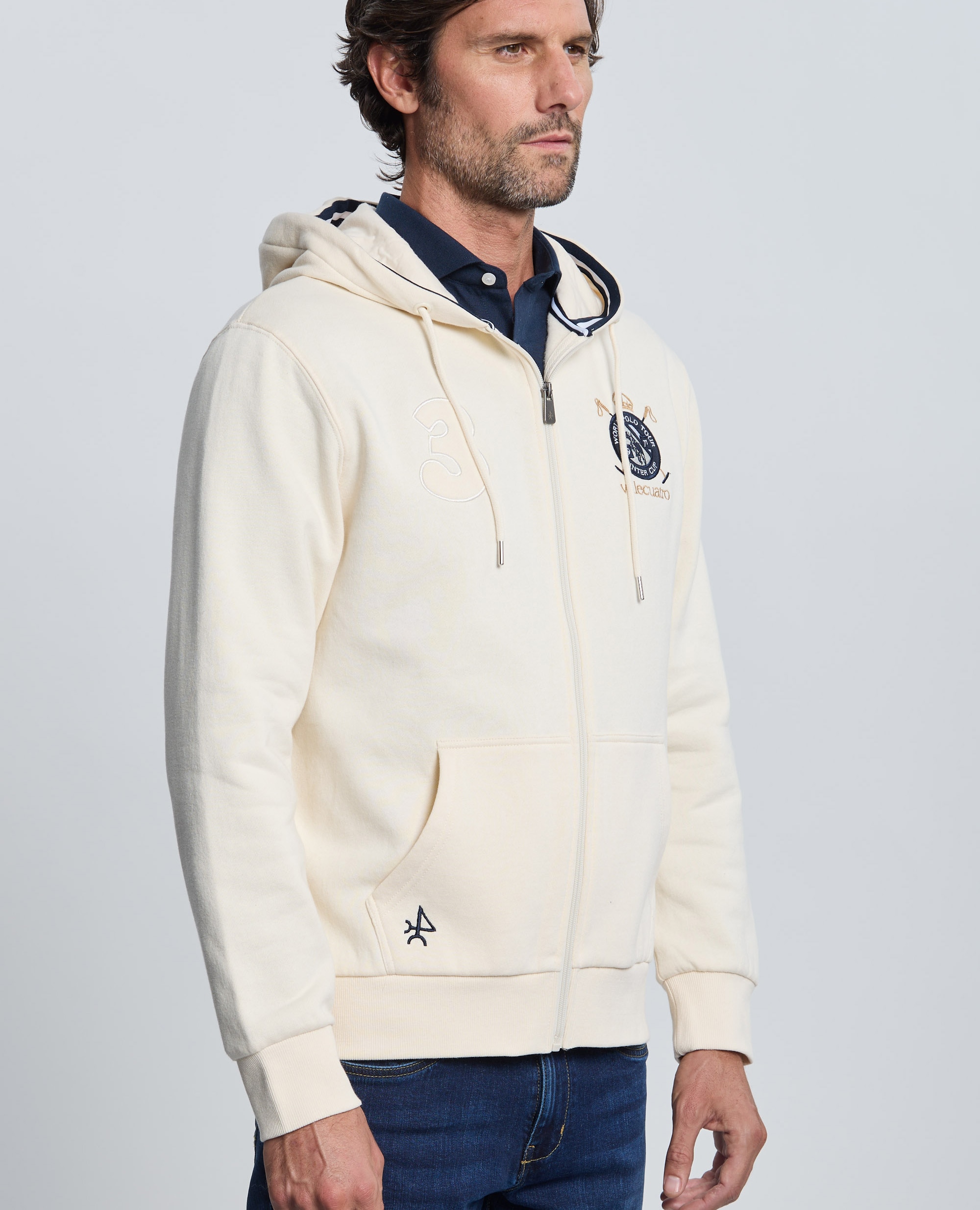 Sudadera de hombre de cierre con cremallera con capucha - Valecuatro - Blanco roto Blanco roto-5