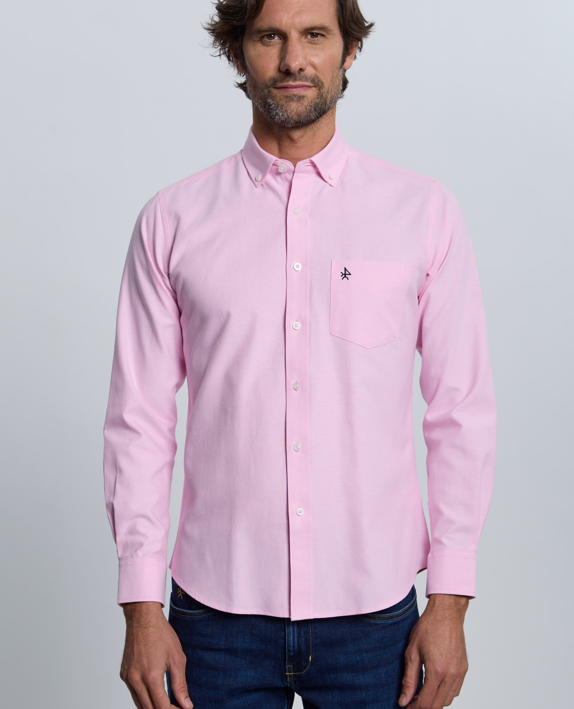 Camisa oxford de hombre corte classic lisa - Valecuatro - Azul claro Rosa claro-1