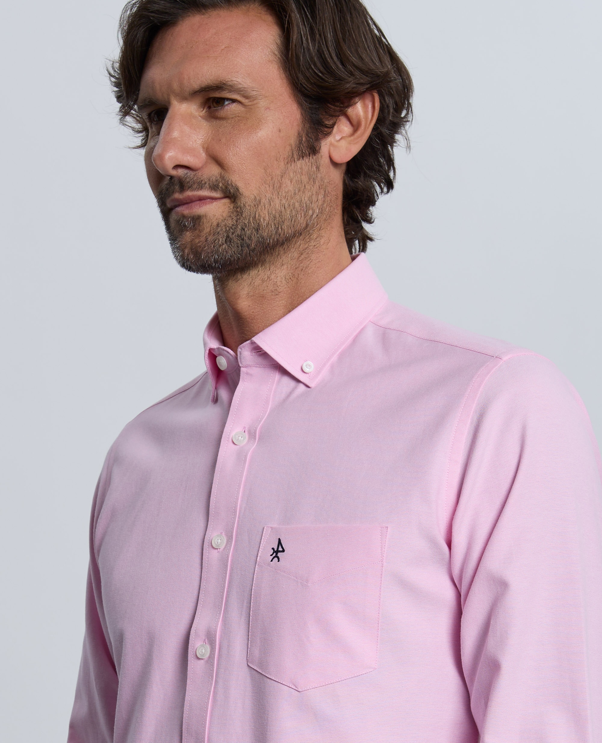Camisa oxford de hombre corte classic lisa - Valecuatro - Azul claro Rosa claro-3