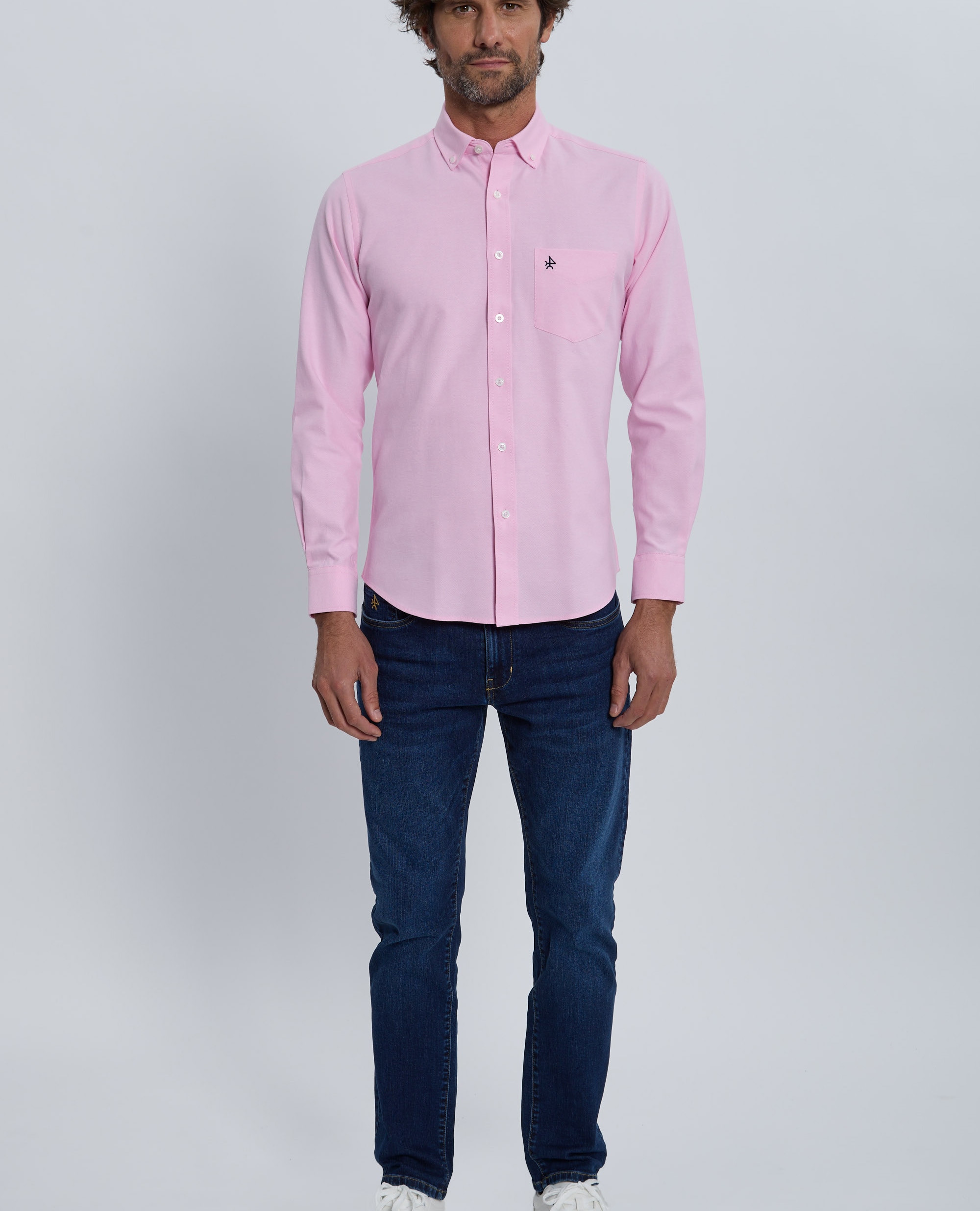 Camisa oxford de hombre corte classic lisa - Valecuatro - Azul claro Rosa claro-4
