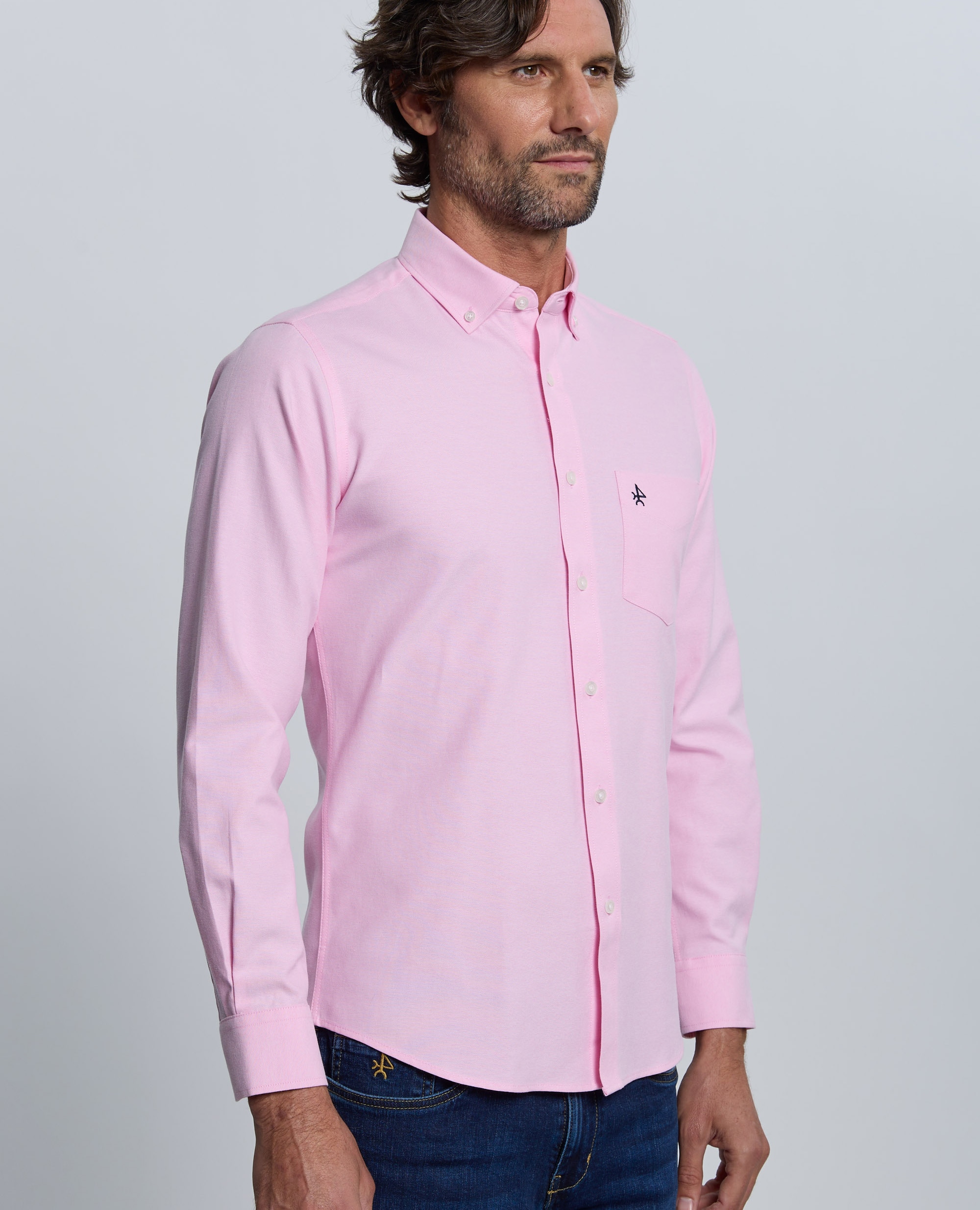 Camisa oxford de hombre corte classic lisa - Valecuatro - Azul claro Rosa claro-5