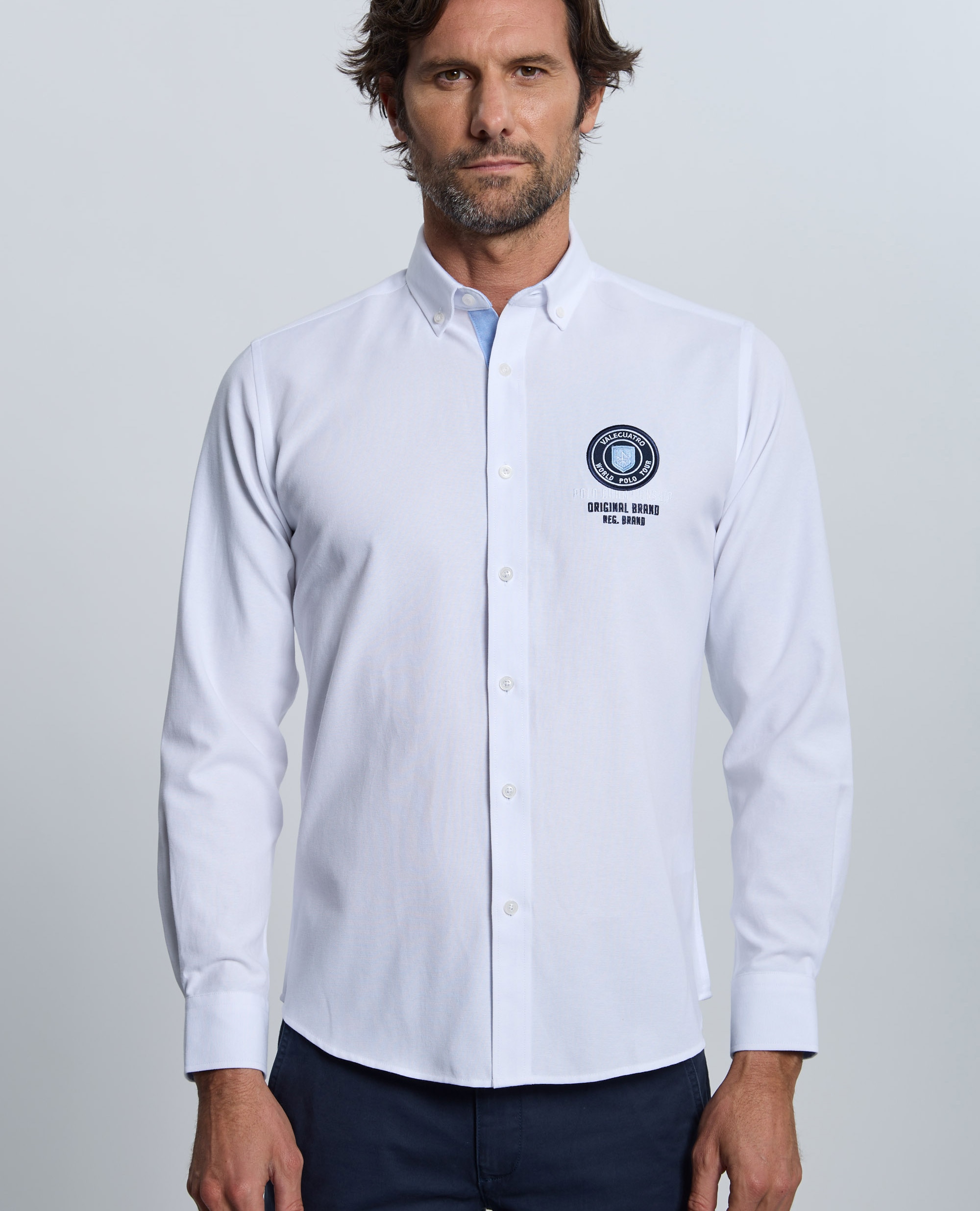 Camisa oxford de hombre corte classic multiestampada - Valecuatro - Blanco Blanco-1