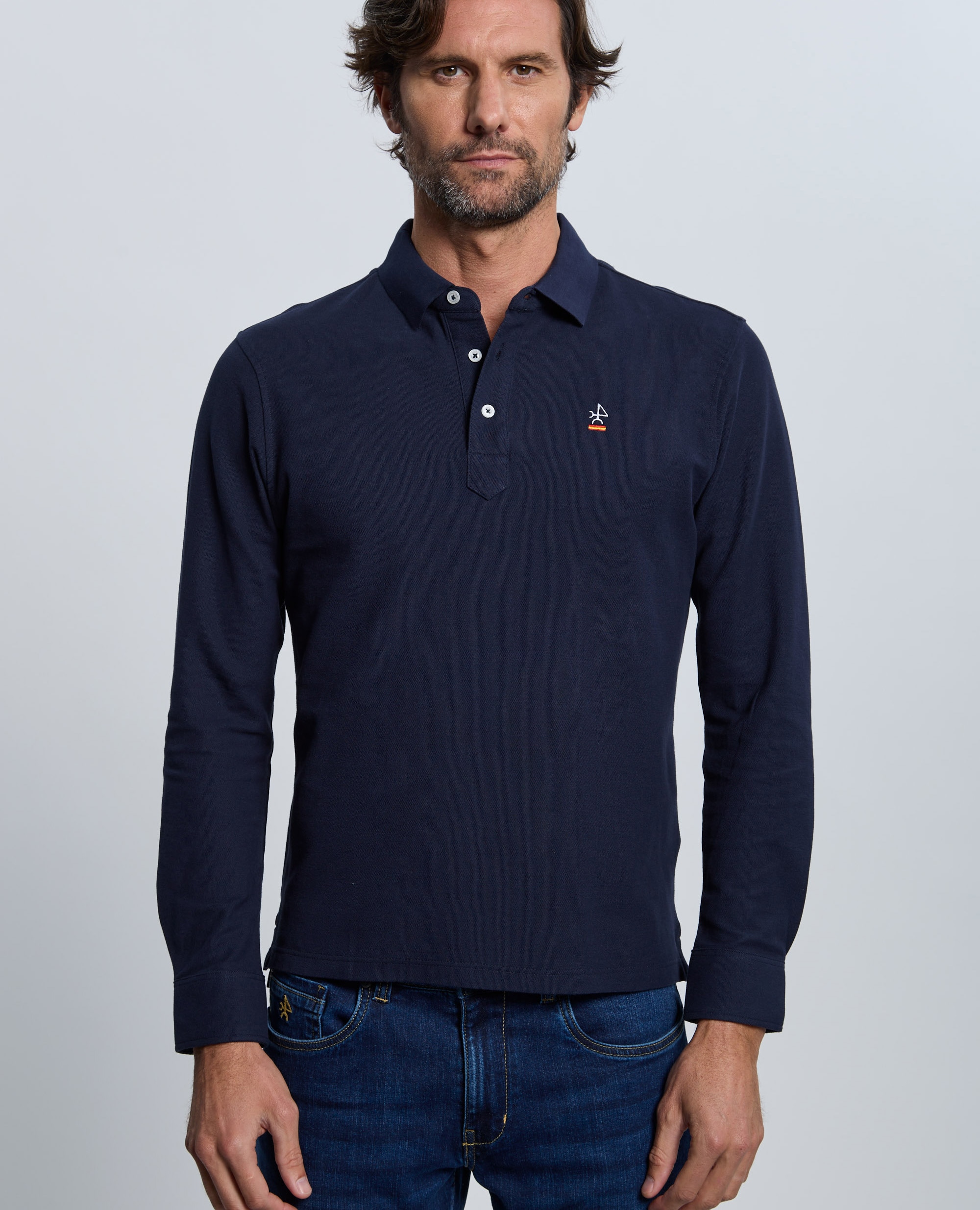 Polo de piqué de hombre corte classic manga larga - Valecuatro - Azul marino Azul marino-1