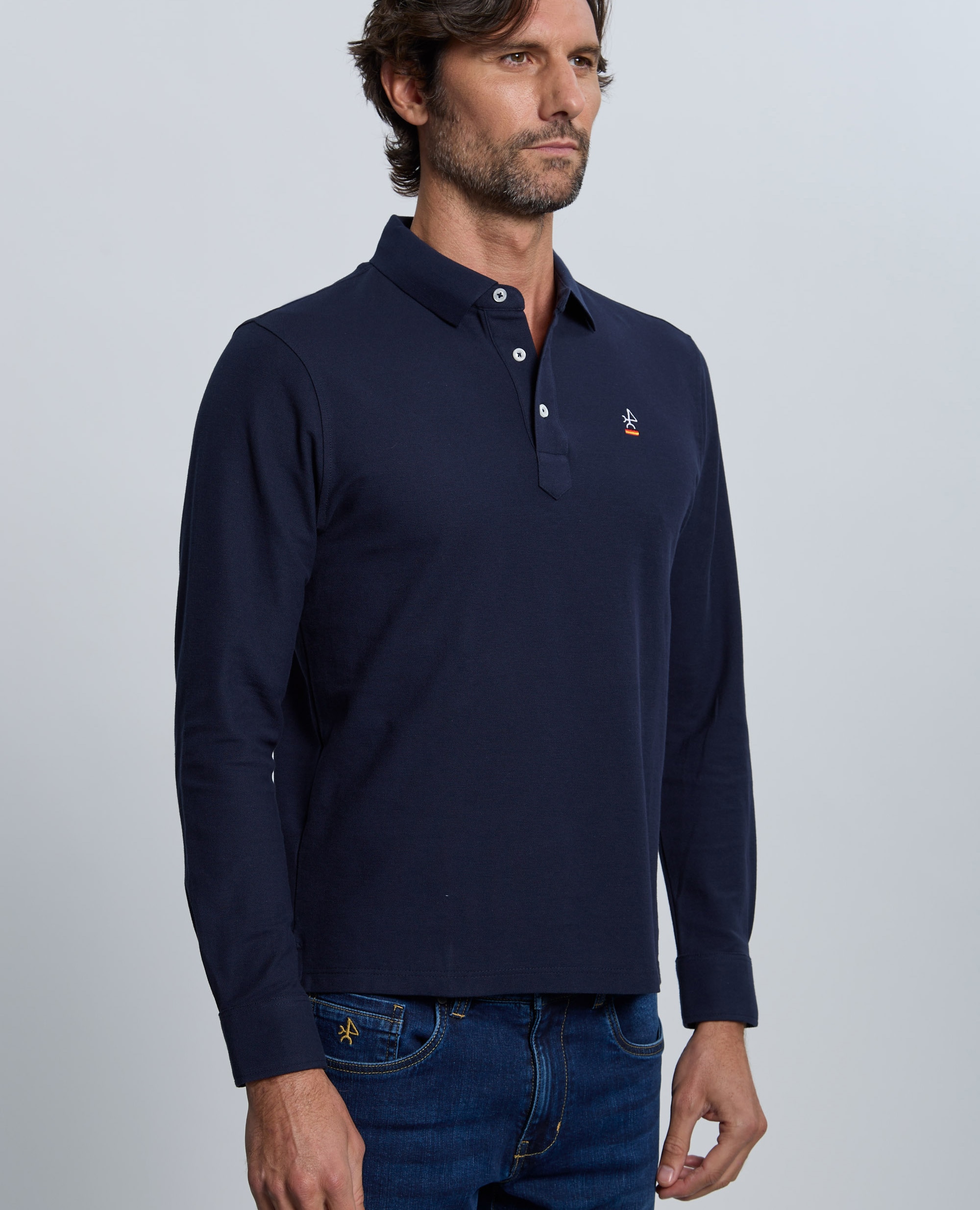 Polo de piqué de hombre corte classic manga larga - Valecuatro - Azul marino Azul marino-6