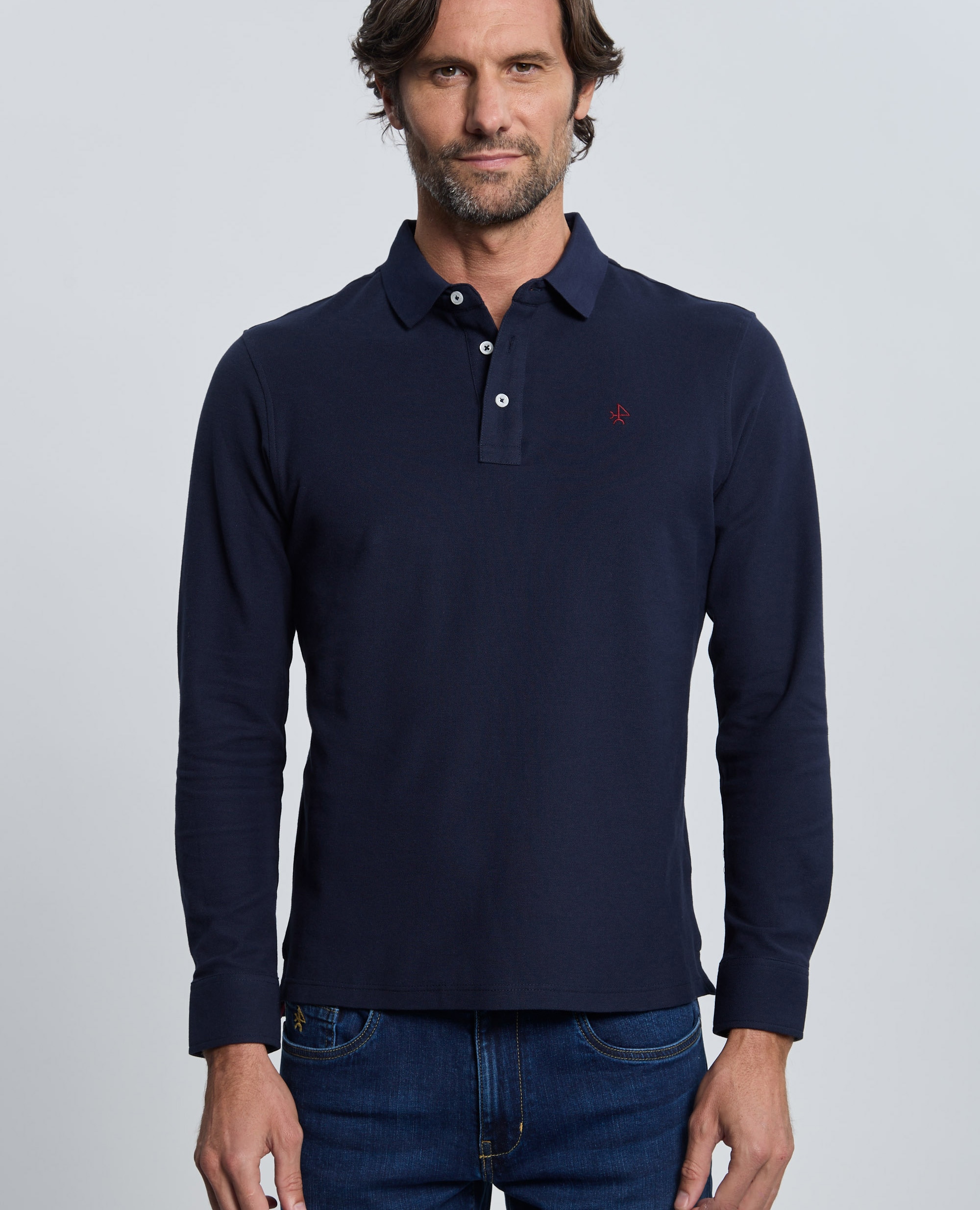 Polo de piqué de hombre corte classic manga larga - Valecuatro - Azul marino Azul marino-1