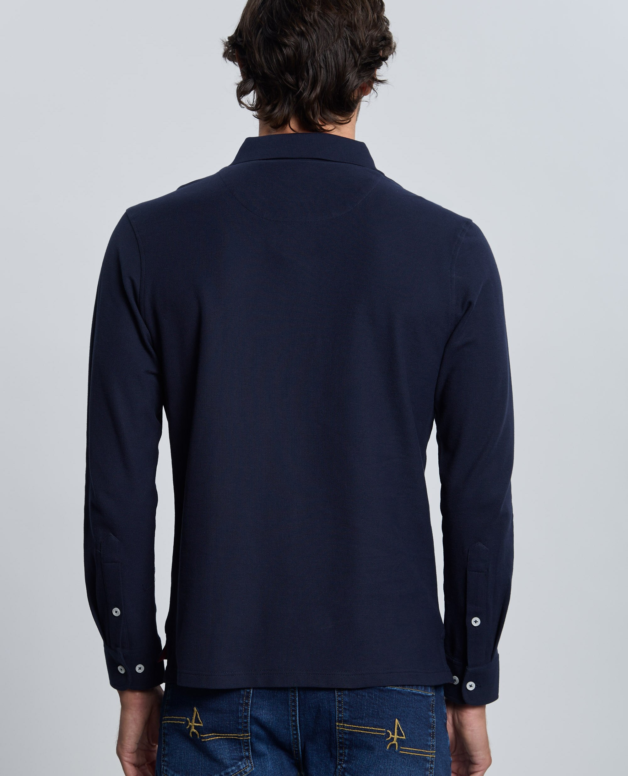 Polo de piqué de hombre corte classic manga larga - Valecuatro - Azul marino Azul marino-2