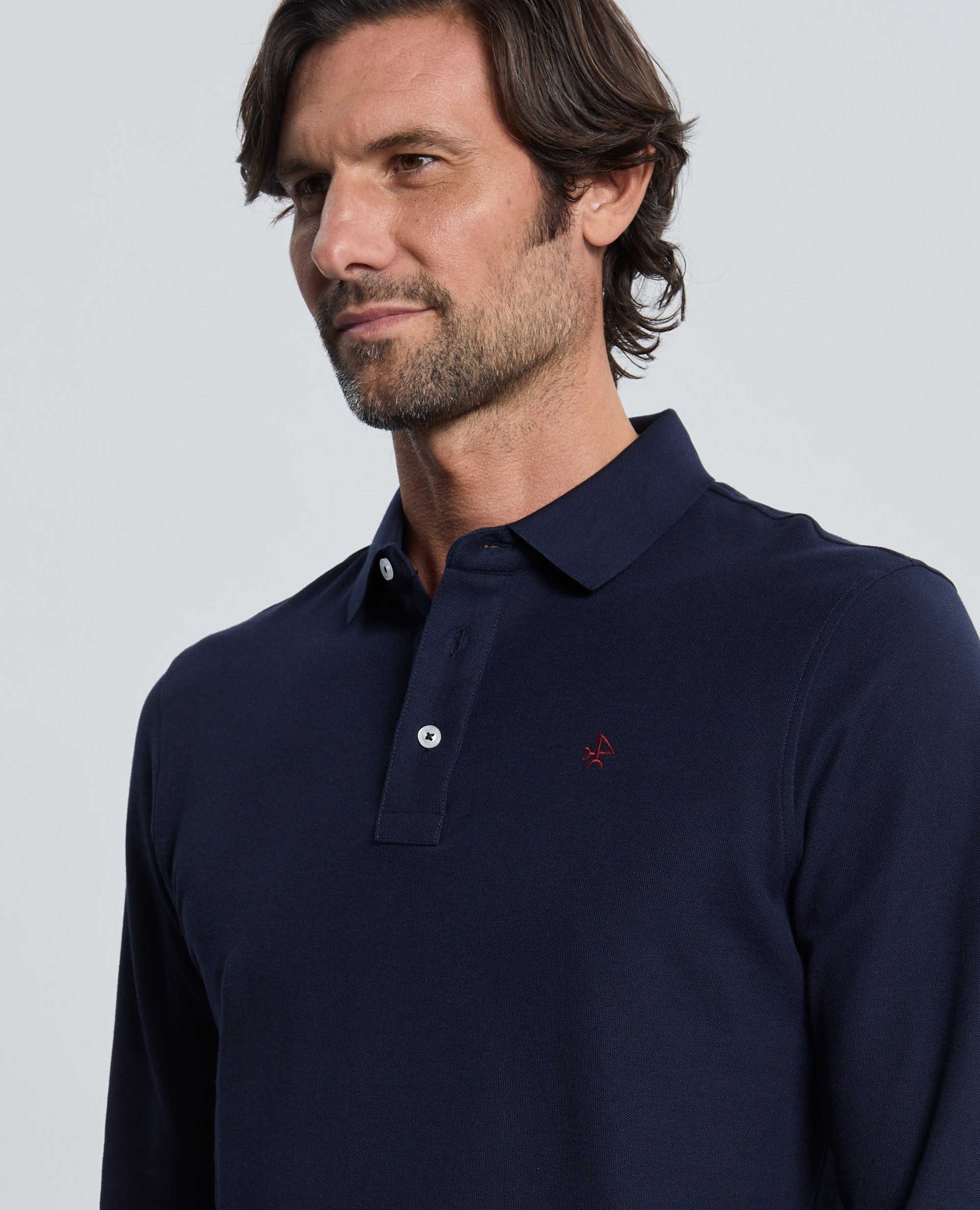 Polo de piqué de hombre corte classic manga larga - Valecuatro - Azul marino Azul marino-3