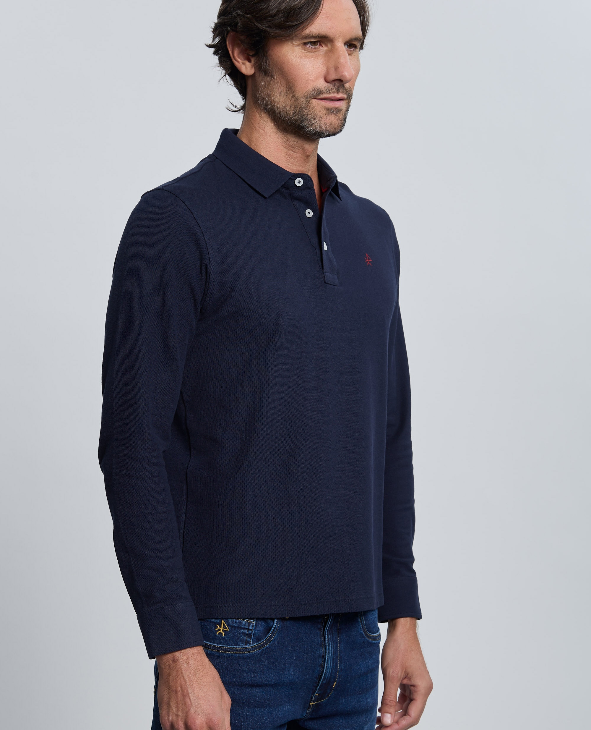 Polo de piqué de hombre corte classic manga larga - Valecuatro - Azul marino Azul marino-5