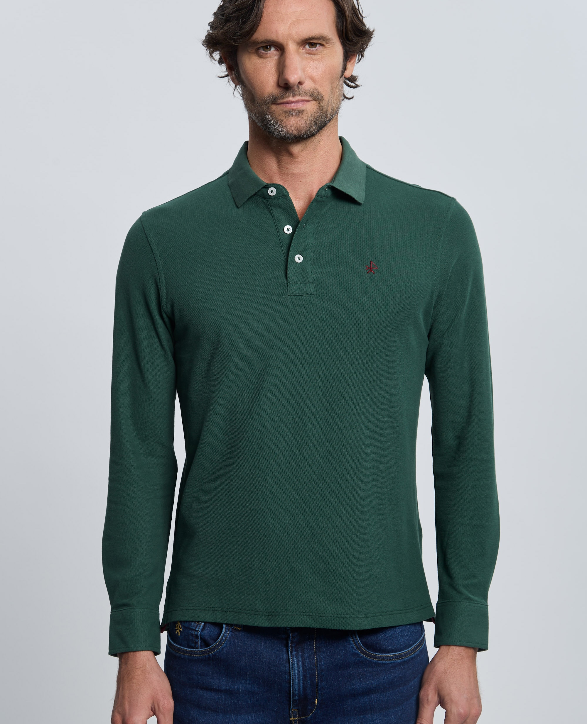 Imagen 0 de Polo de piqué de hombre corte classic manga larga Burdeos