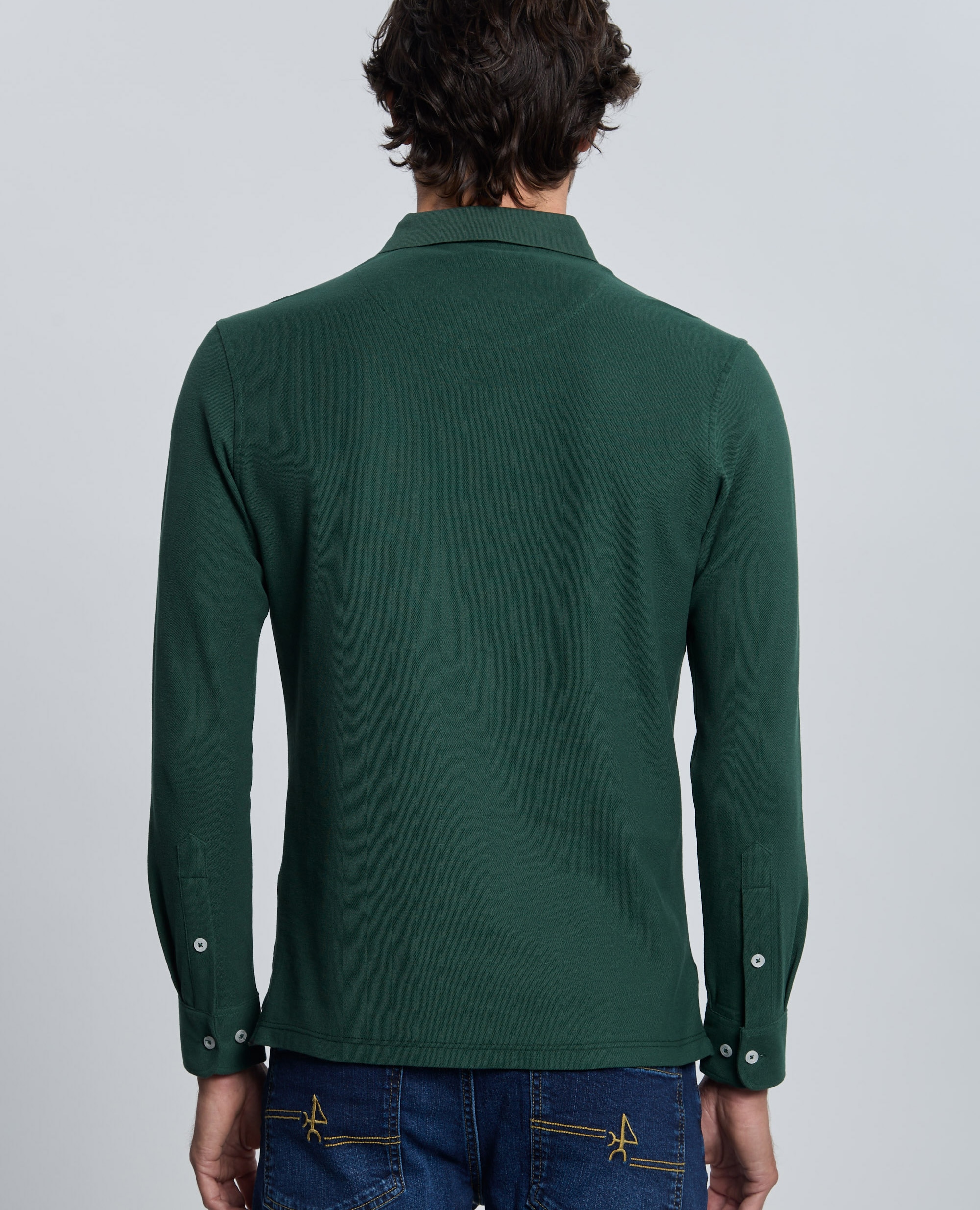 Polo de piqué de hombre corte classic manga larga - Valecuatro - Verde oscuro Verde oscuro-2