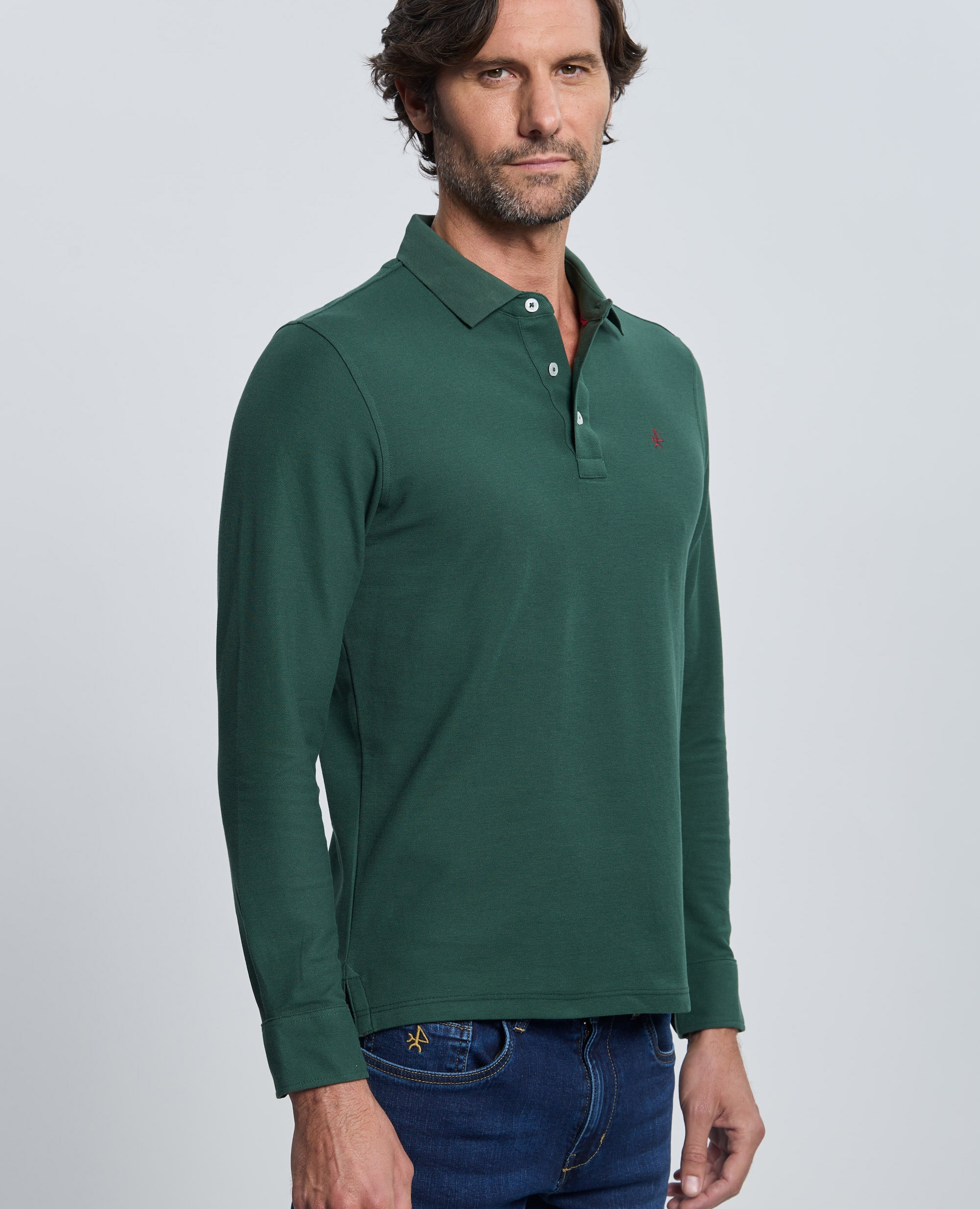Polo de piqué de hombre corte classic manga larga - Valecuatro - Verde oscuro Verde oscuro-4