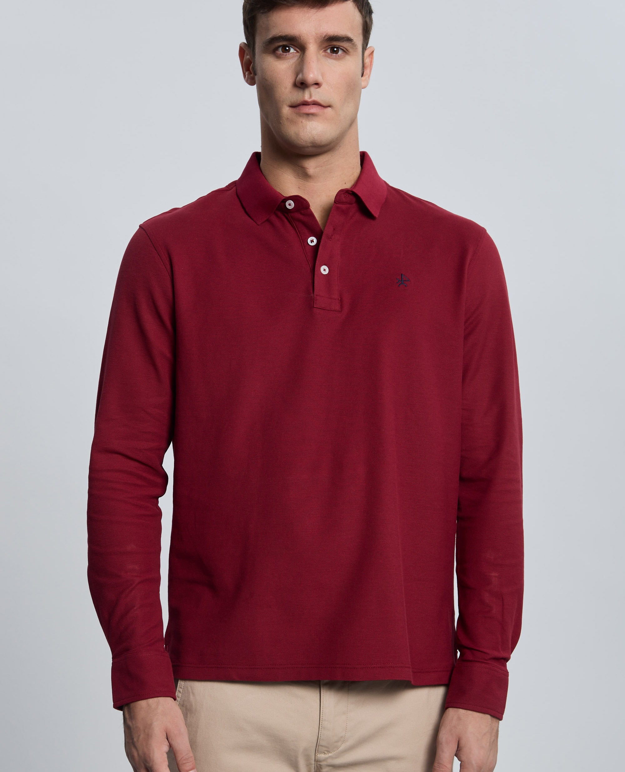 Polo de piqué de hombre corte classic manga larga - Valecuatro - Burdeos Burdeos-1