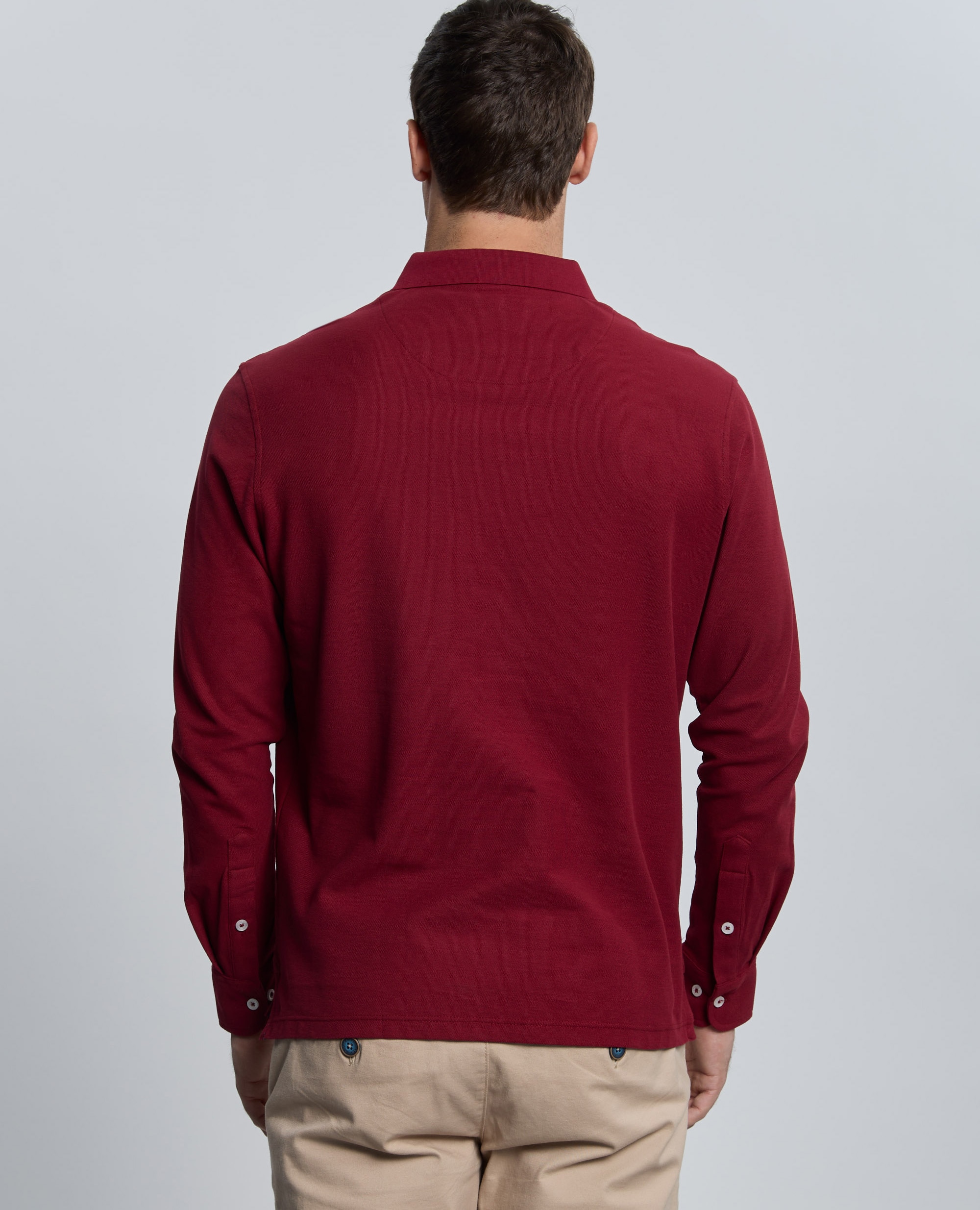 Polo de piqué de hombre corte classic manga larga - Valecuatro - Burdeos Burdeos-2