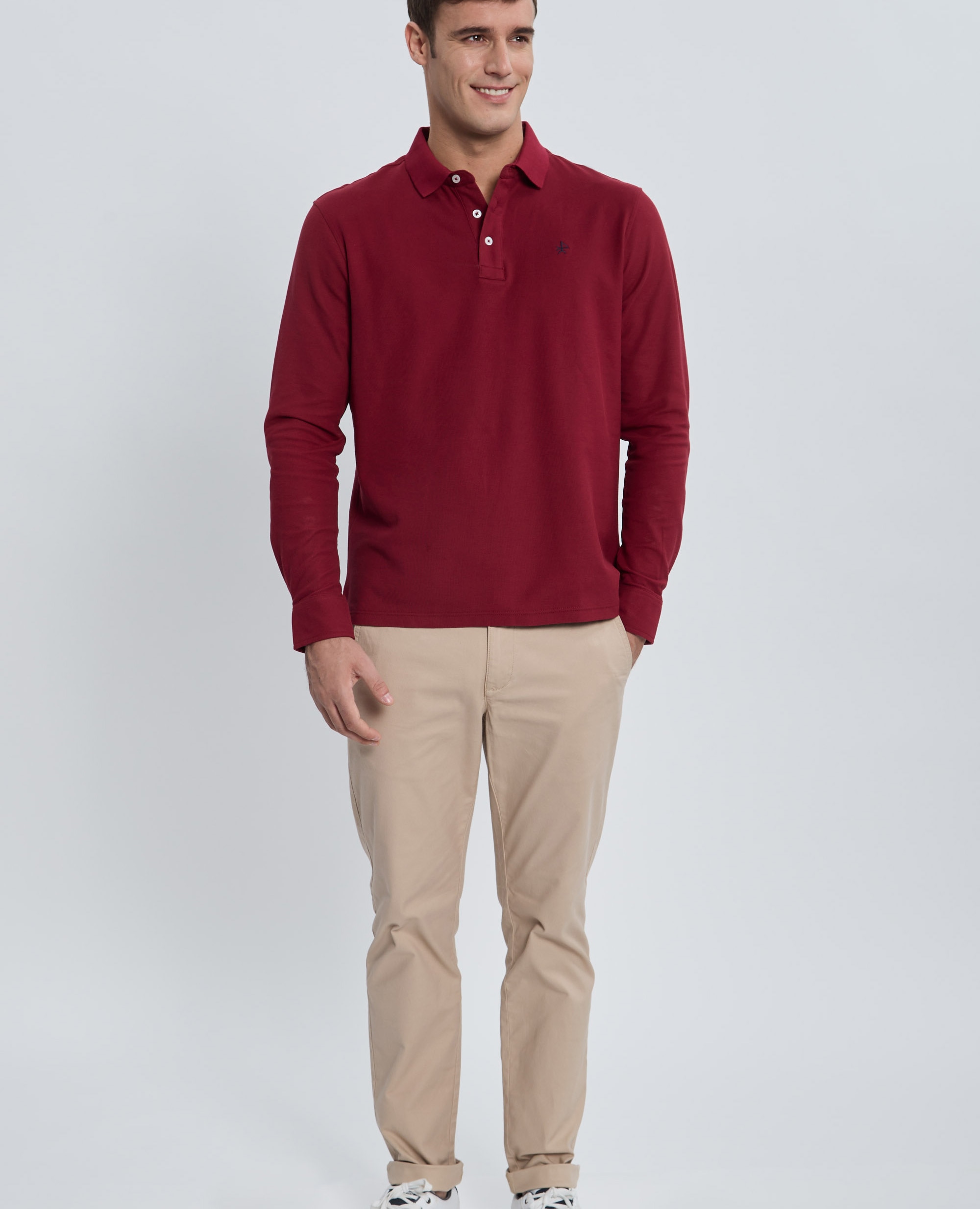 Polo de piqué de hombre corte classic manga larga - Valecuatro - Burdeos Burdeos-4