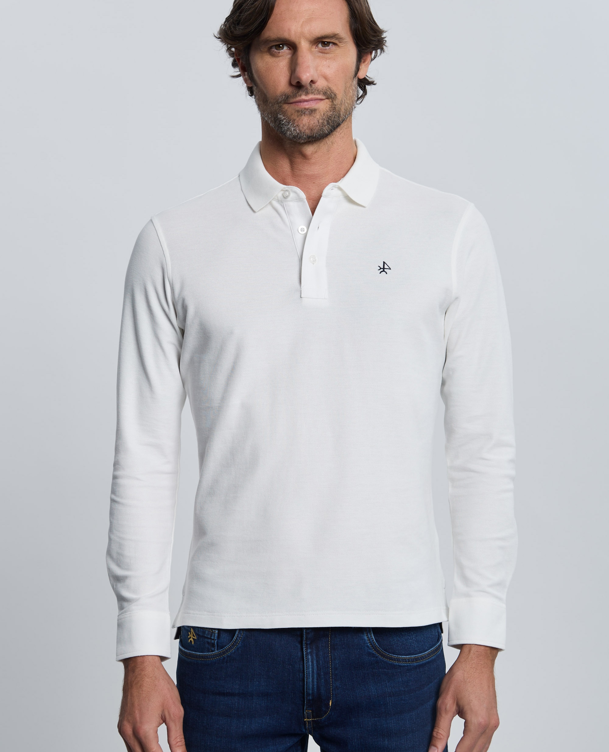 Polo de piqué de hombre corte classic manga larga - Valecuatro - Blanco roto Blanco roto-1